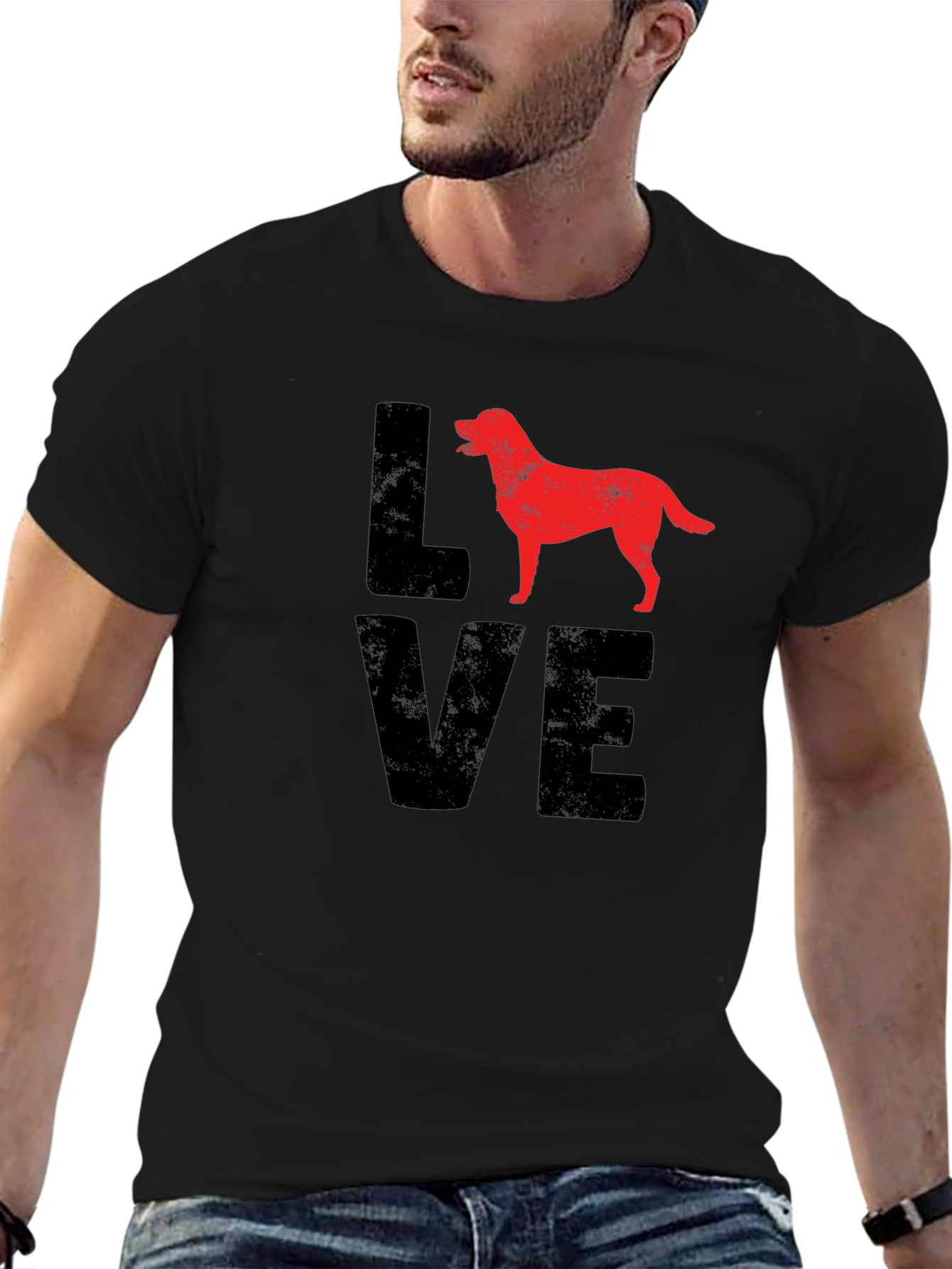Love Dog Graphic Tee - Black Cotton Casual T-Shirt