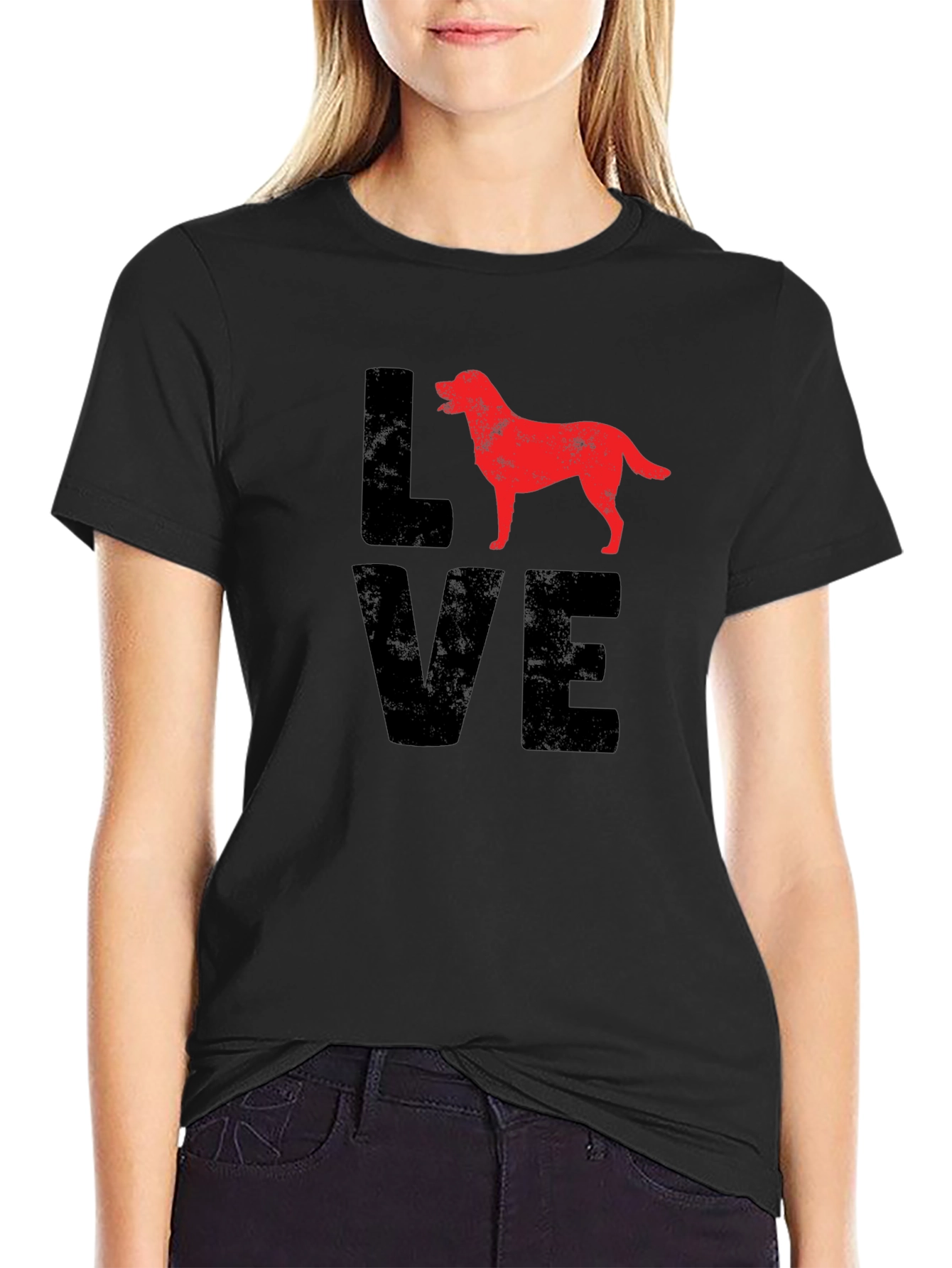 Love Dog Graphic Tee - Black Cotton Casual T-Shirt