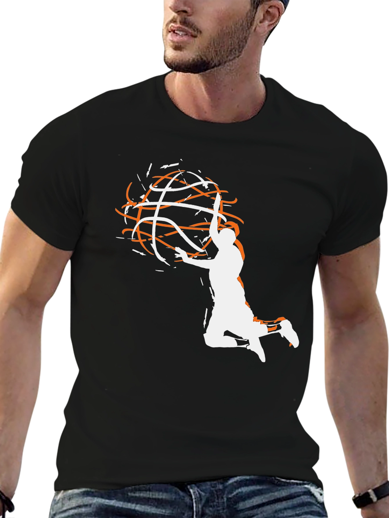 Basketball Graphic Tee - Black Cotton Blend
