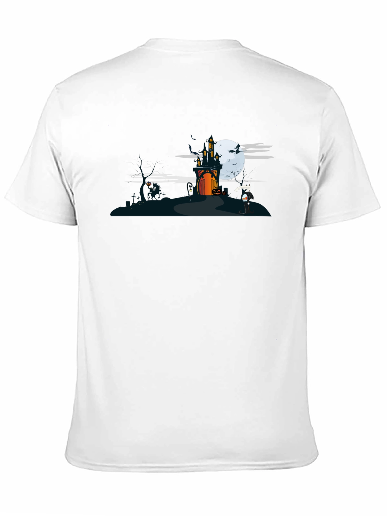 Halloween Black T-Shirt with Spooky Castle Design