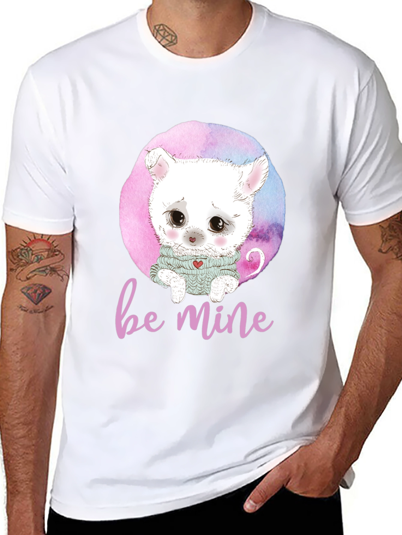 Be Mine Cat Graphic Black T-Shirt