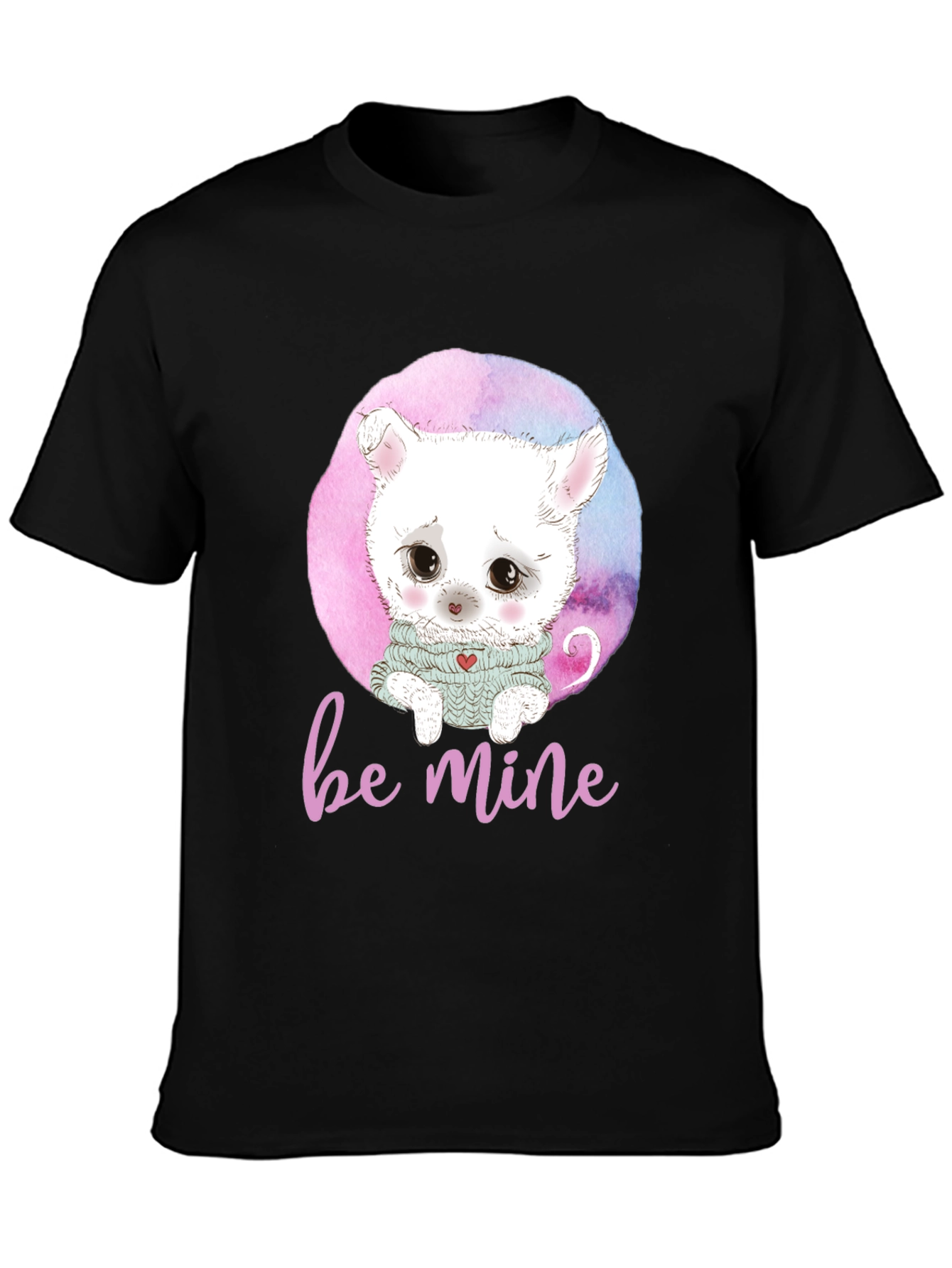 Be Mine Cat Graphic Black T-Shirt