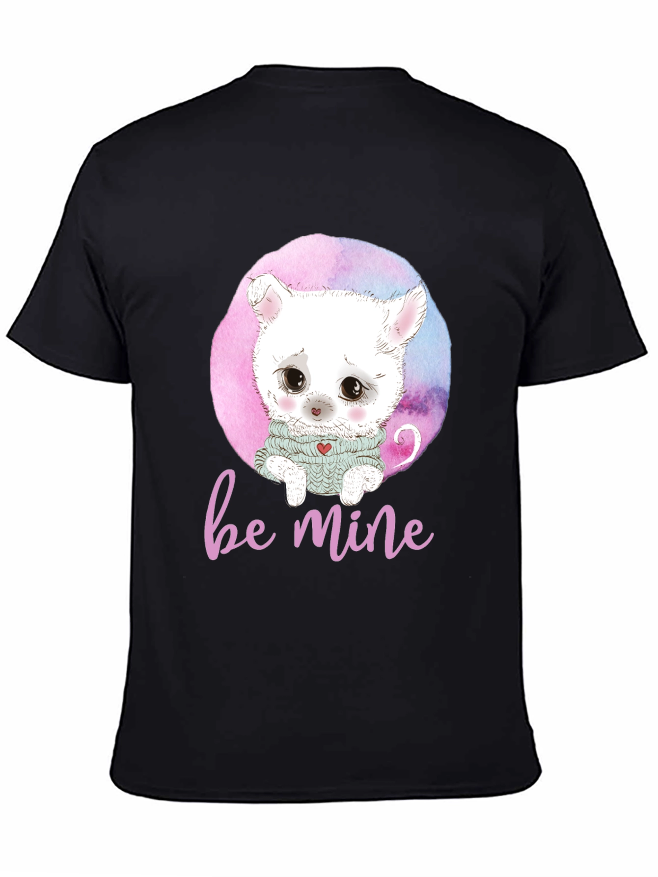 Be Mine Cat Graphic Black T-Shirt