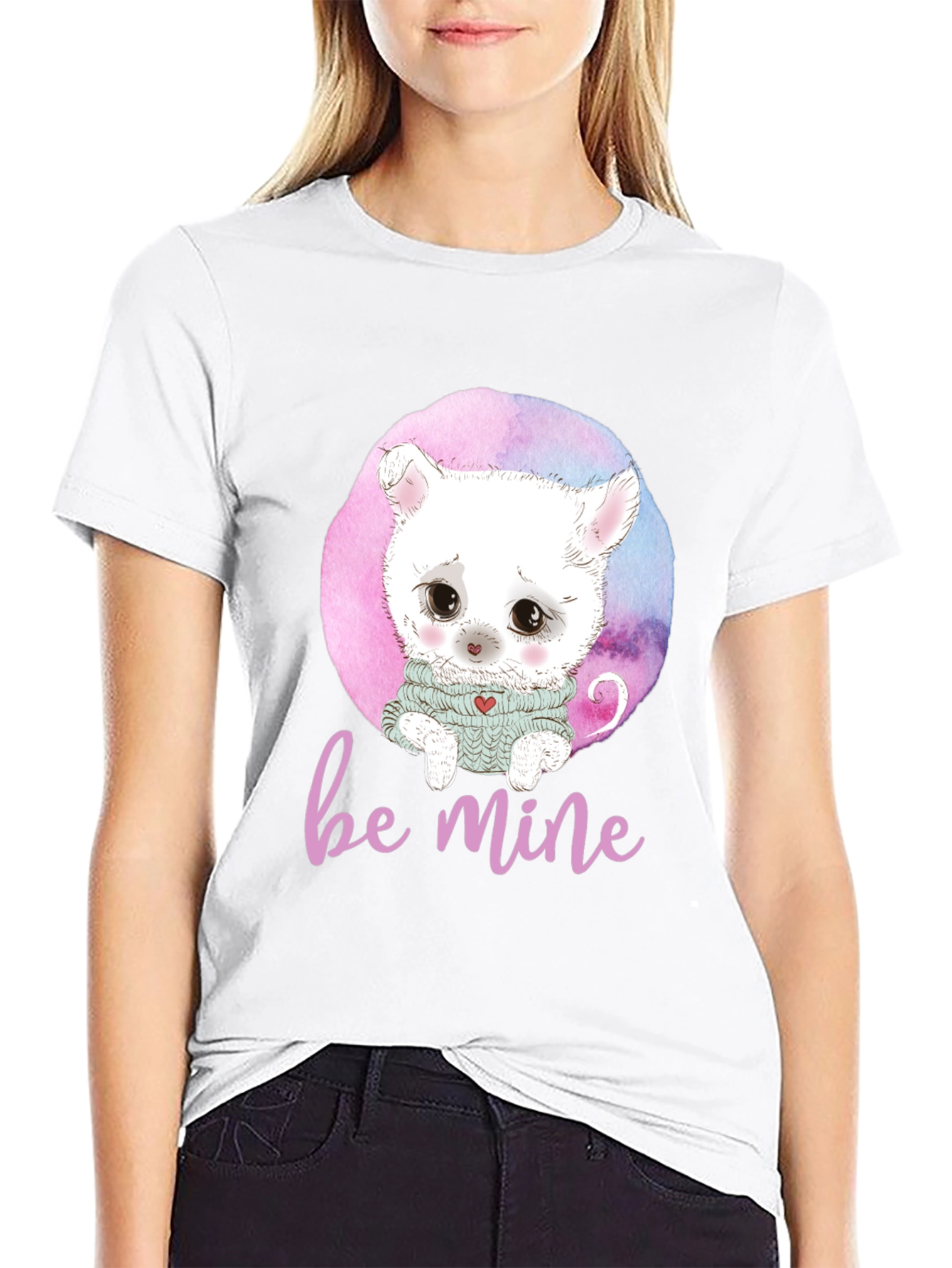 Be Mine Cat Graphic Black T-Shirt