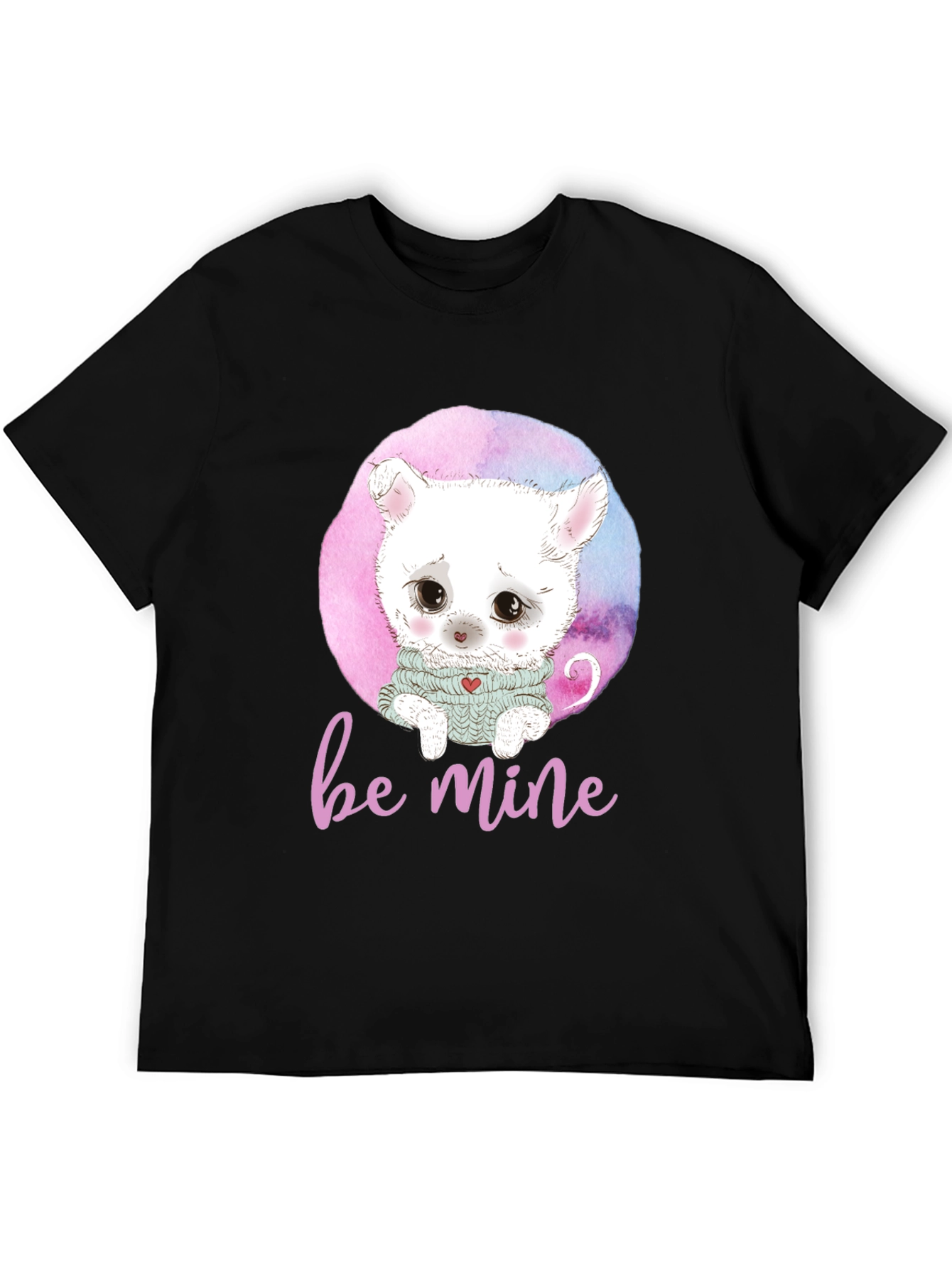 Be Mine Cat Graphic Black T-Shirt