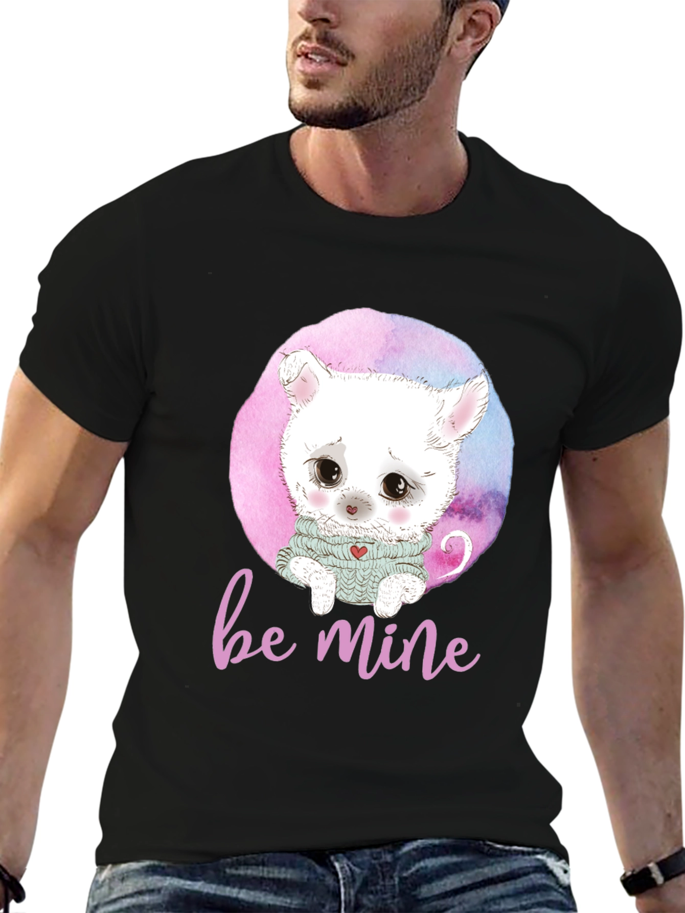 Be Mine Cat Graphic Black T-Shirt