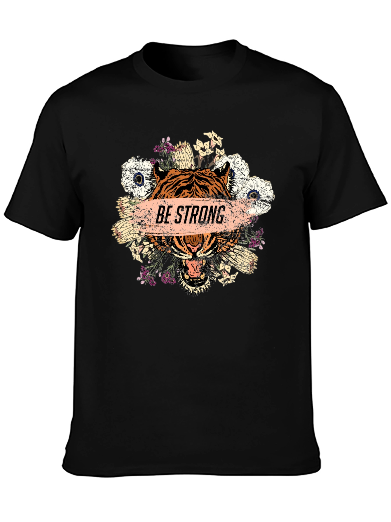 Be Strong Tiger Graphic Tee - Mens Black T-Shirt