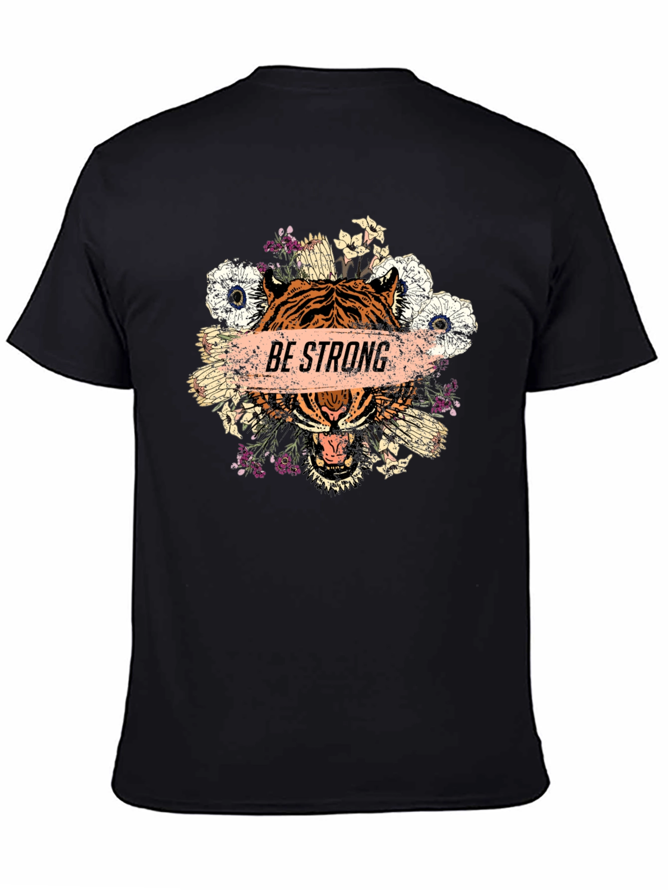 Be Strong Tiger Graphic Tee - Mens Black T-Shirt