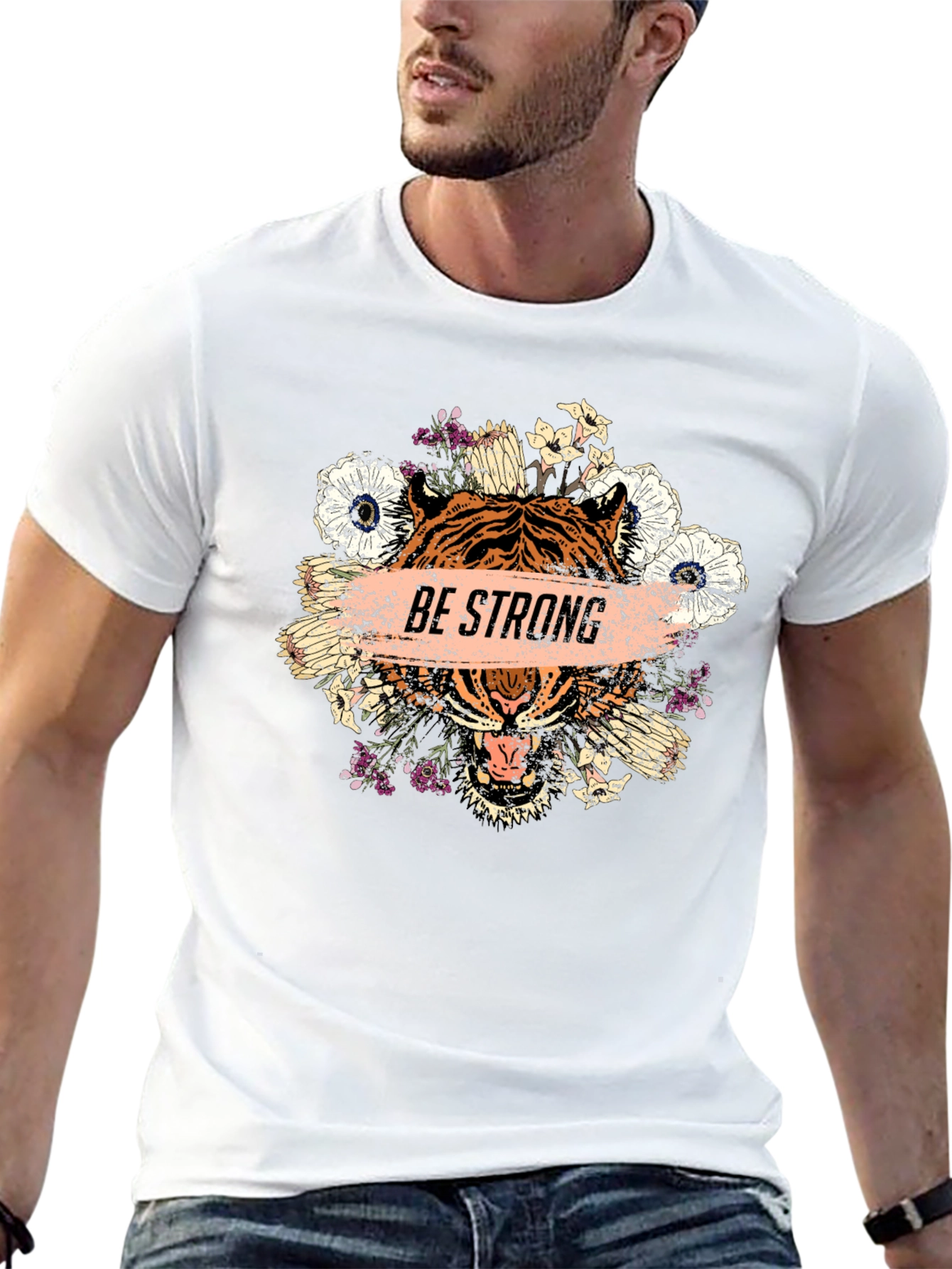 Be Strong Tiger Graphic Tee - Mens Black T-Shirt