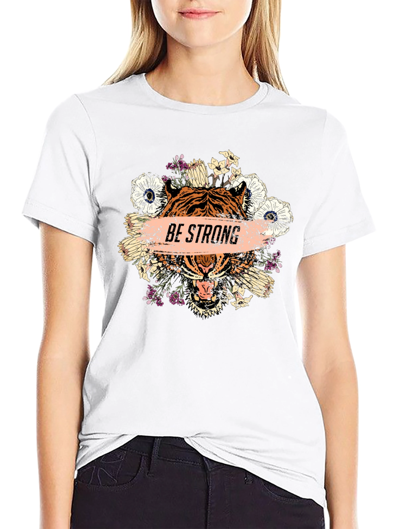 Be Strong Tiger Graphic Tee - Mens Black T-Shirt