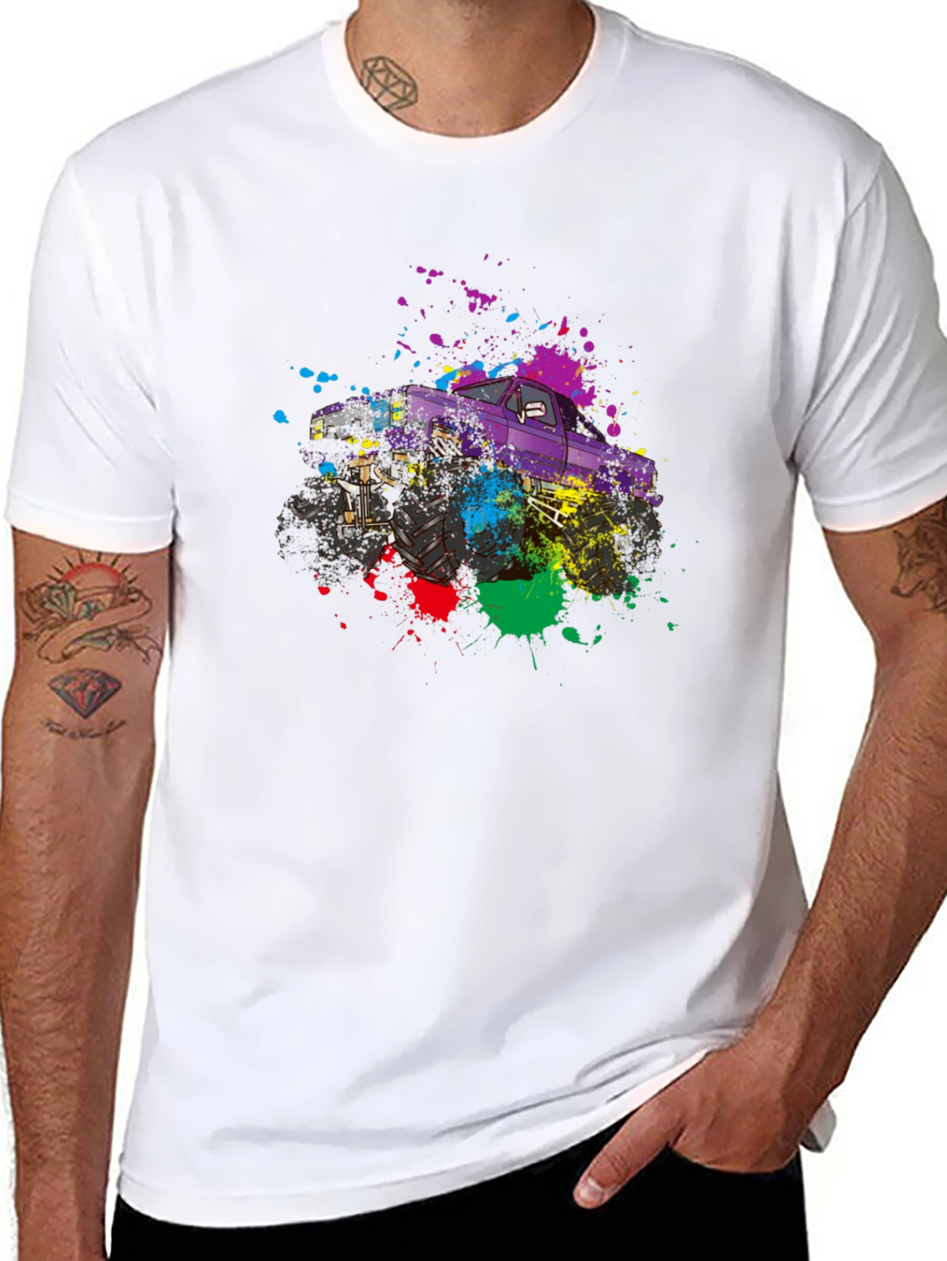 Monster Truck Paint Splatter Graphic T-Shirt