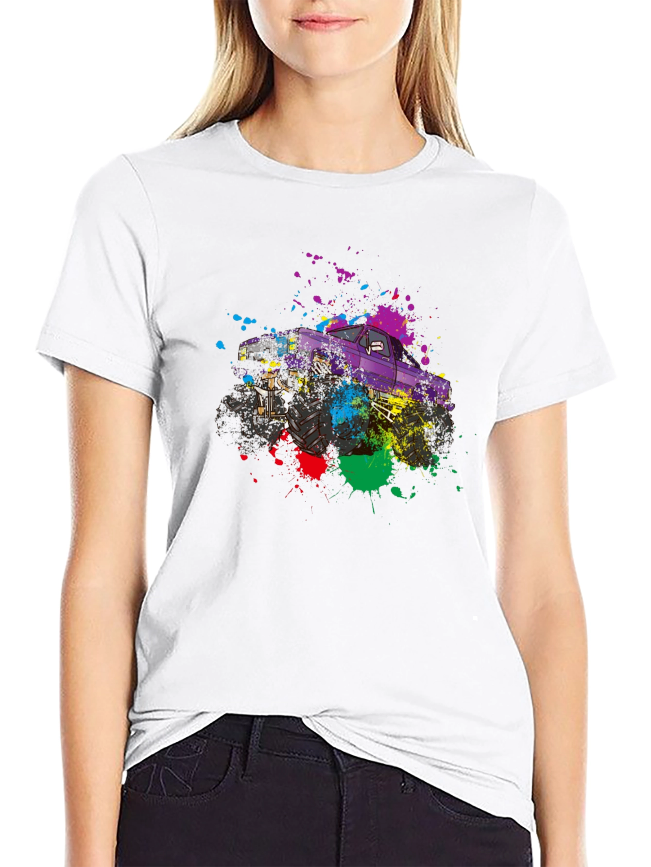 Monster Truck Paint Splatter Graphic T-Shirt