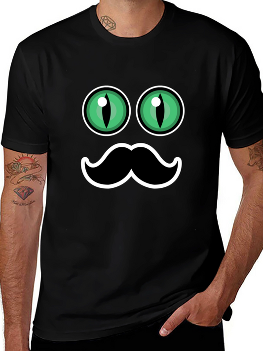 Funny Cat Eyes & Moustache Graphic T-Shirt