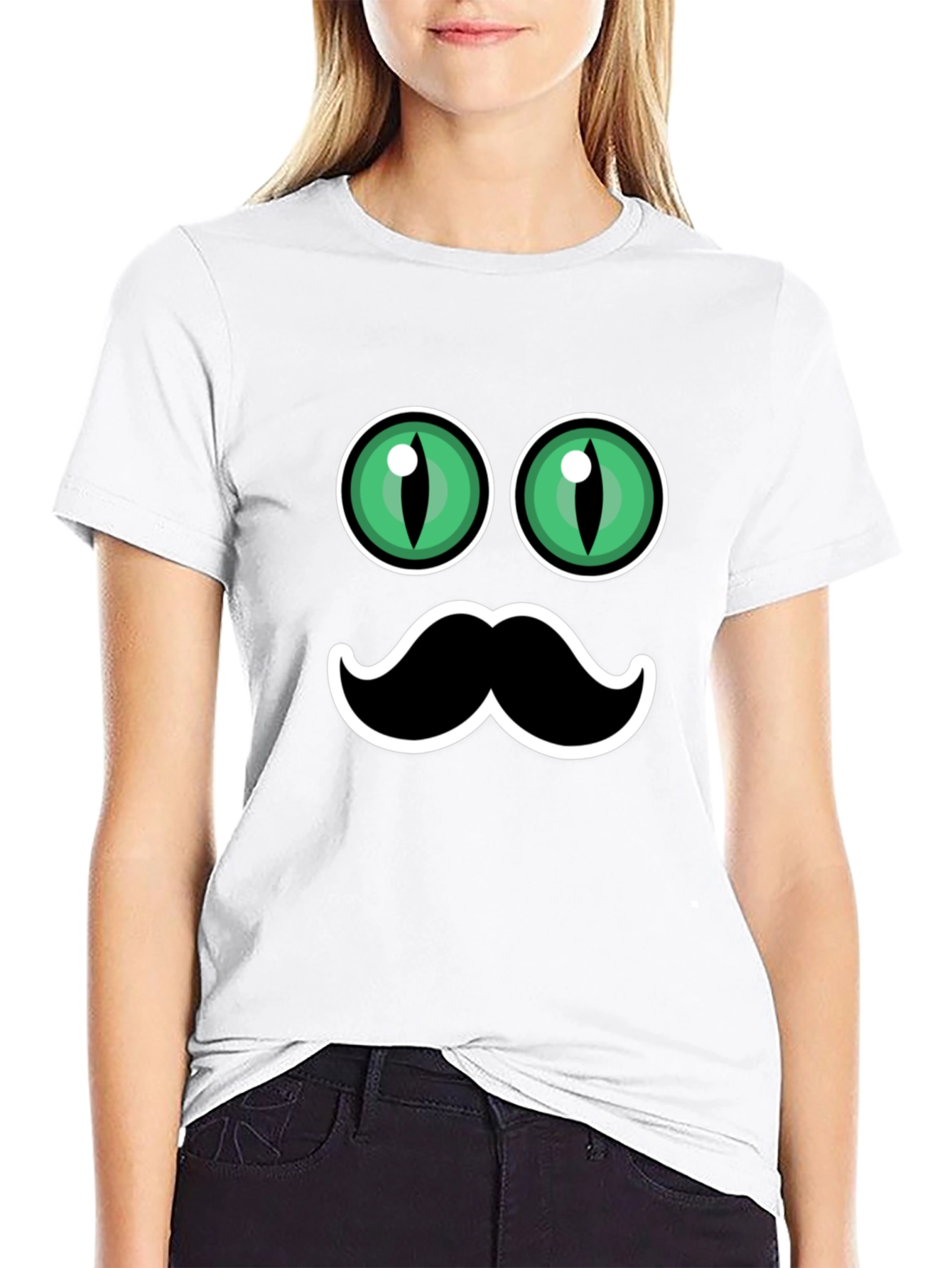 Funny Cat Eyes & Moustache Graphic T-Shirt