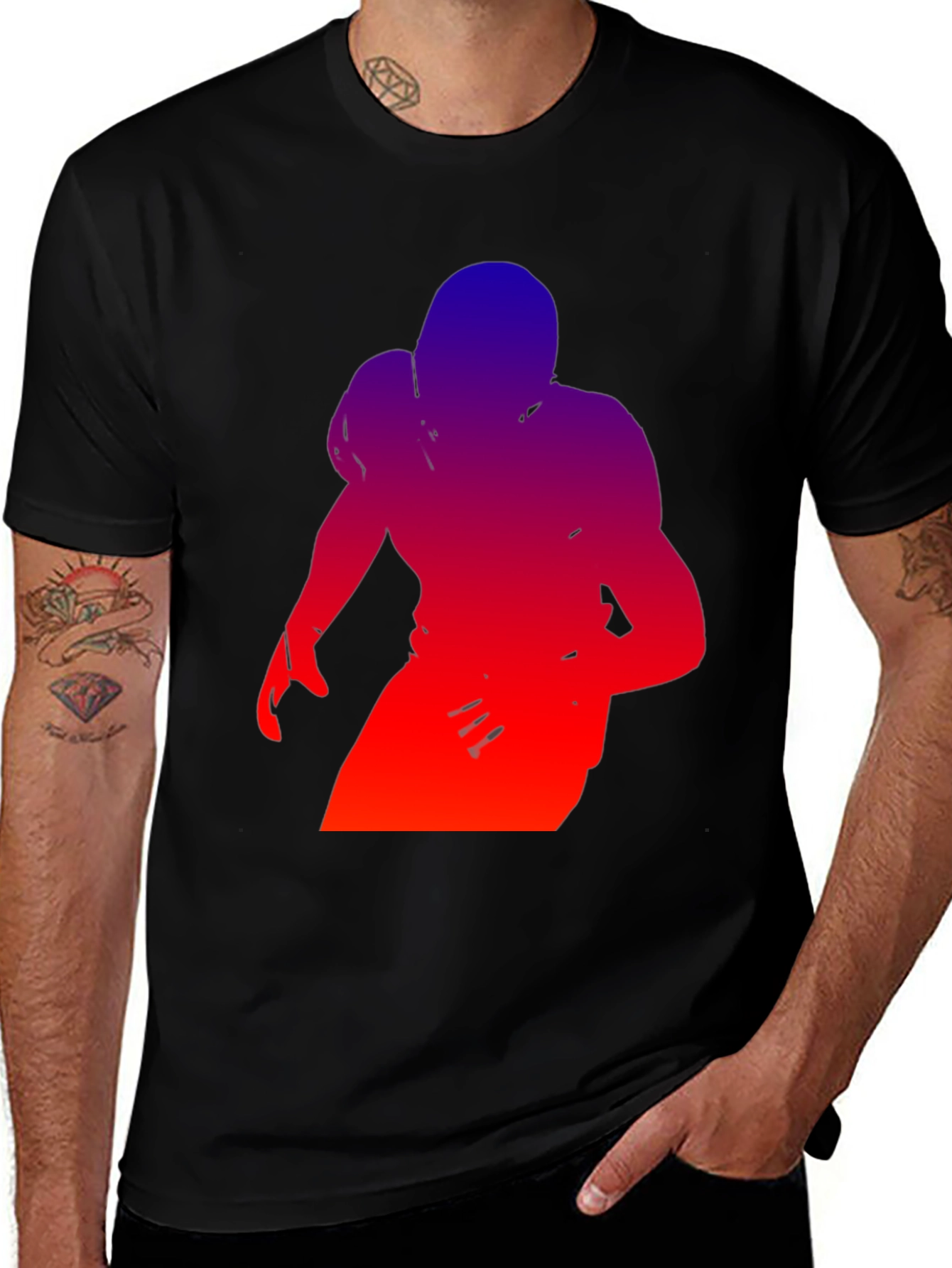 Gradient Football Player Graphic Tee - Black