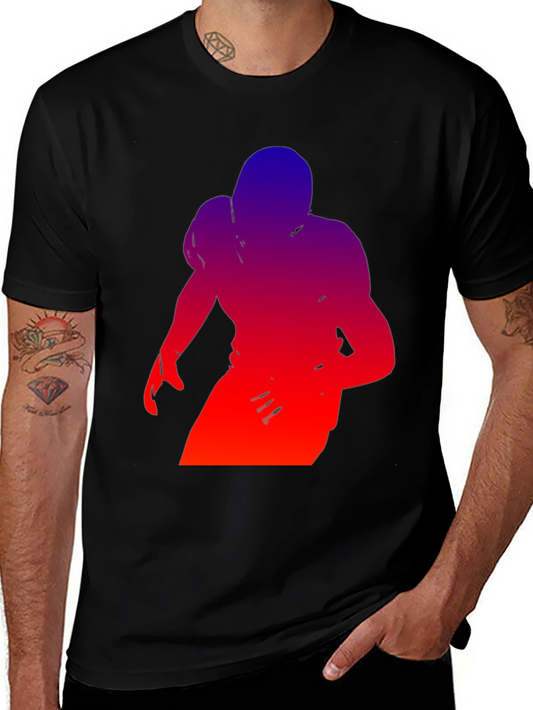 Gradient Football Player Graphic Tee - Black