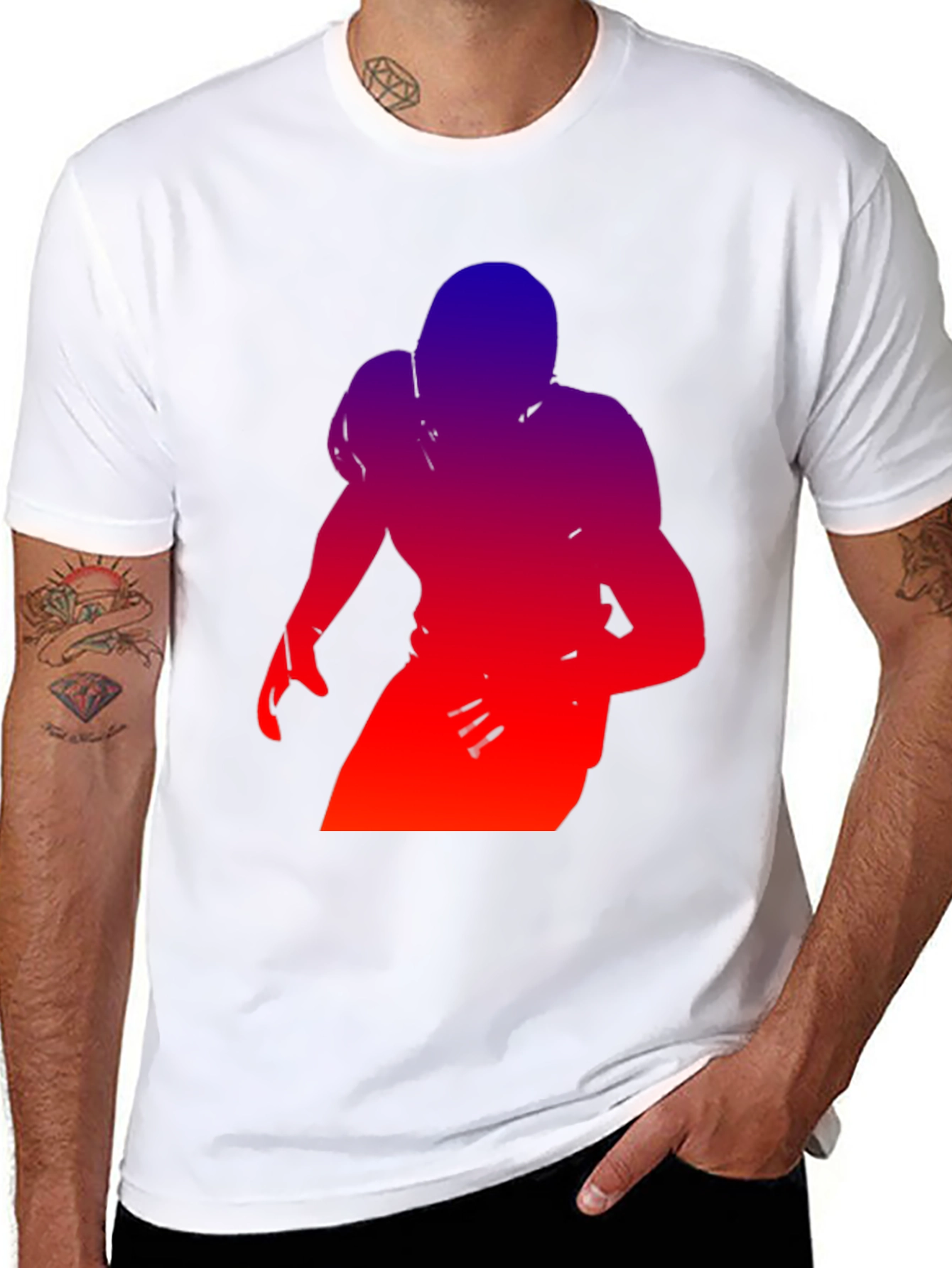 Gradient Football Player Graphic Tee - Black