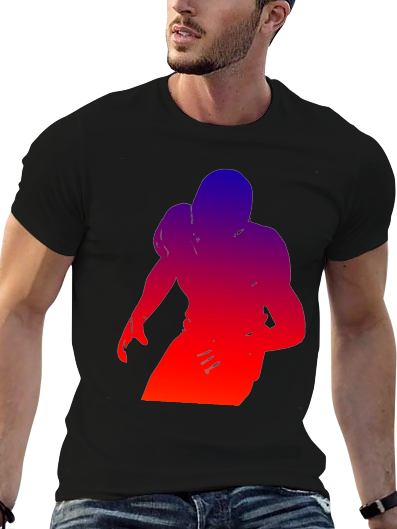 Gradient Football Player Graphic Tee - Black