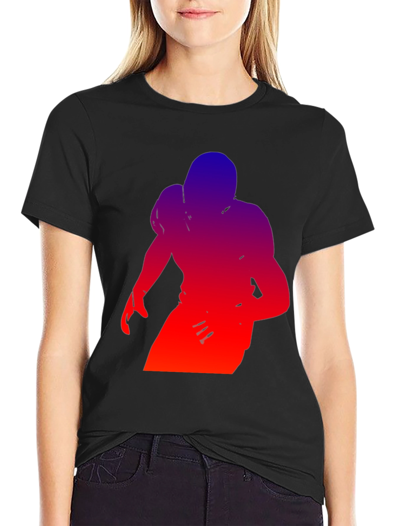 Gradient Football Player Graphic Tee - Black