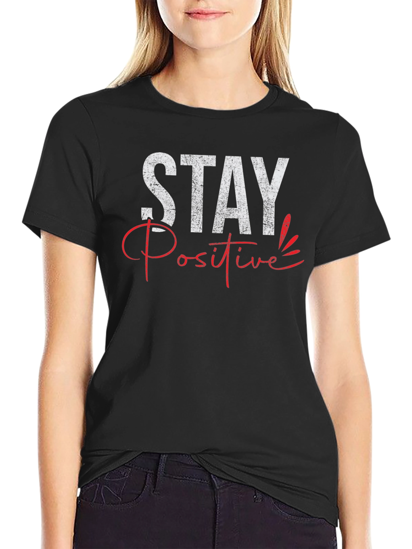 Stay Positive Graphic Print Crewneck T-Shirt