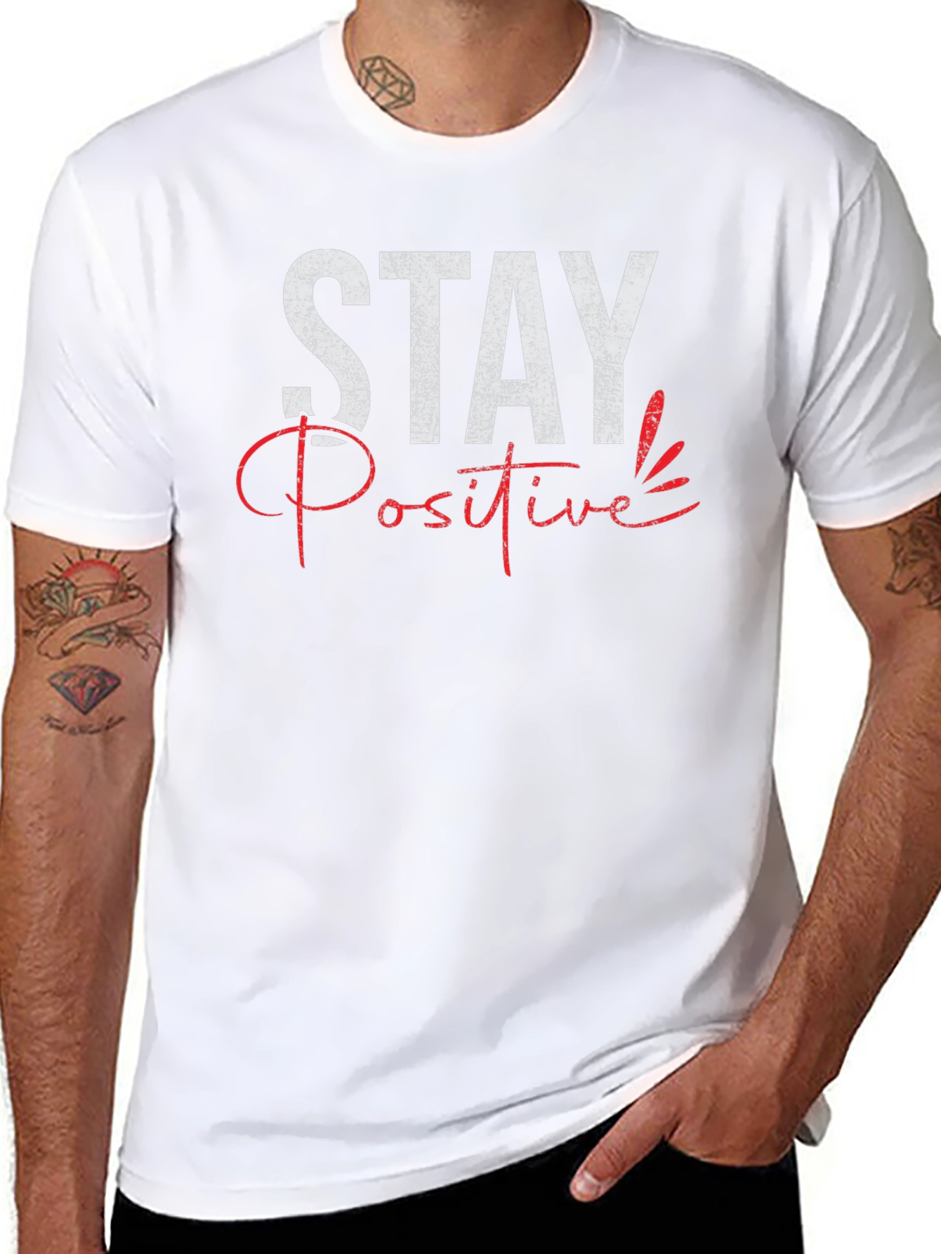 Stay Positive Graphic Print Crewneck T-Shirt