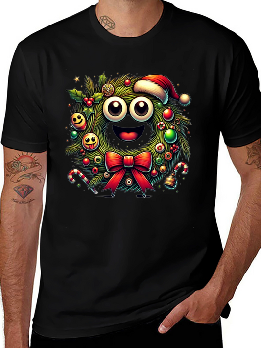Festive Christmas Wreath Cartoon T-Shirt