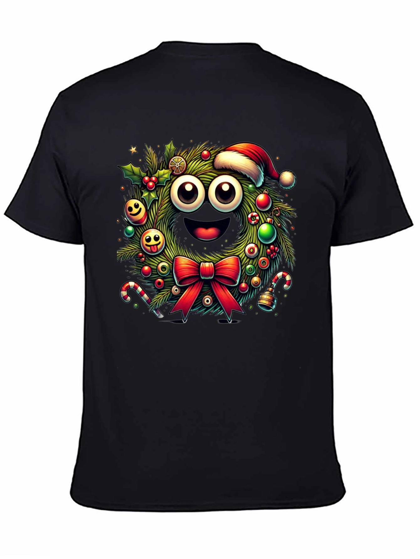 Festive Christmas Wreath Cartoon T-Shirt