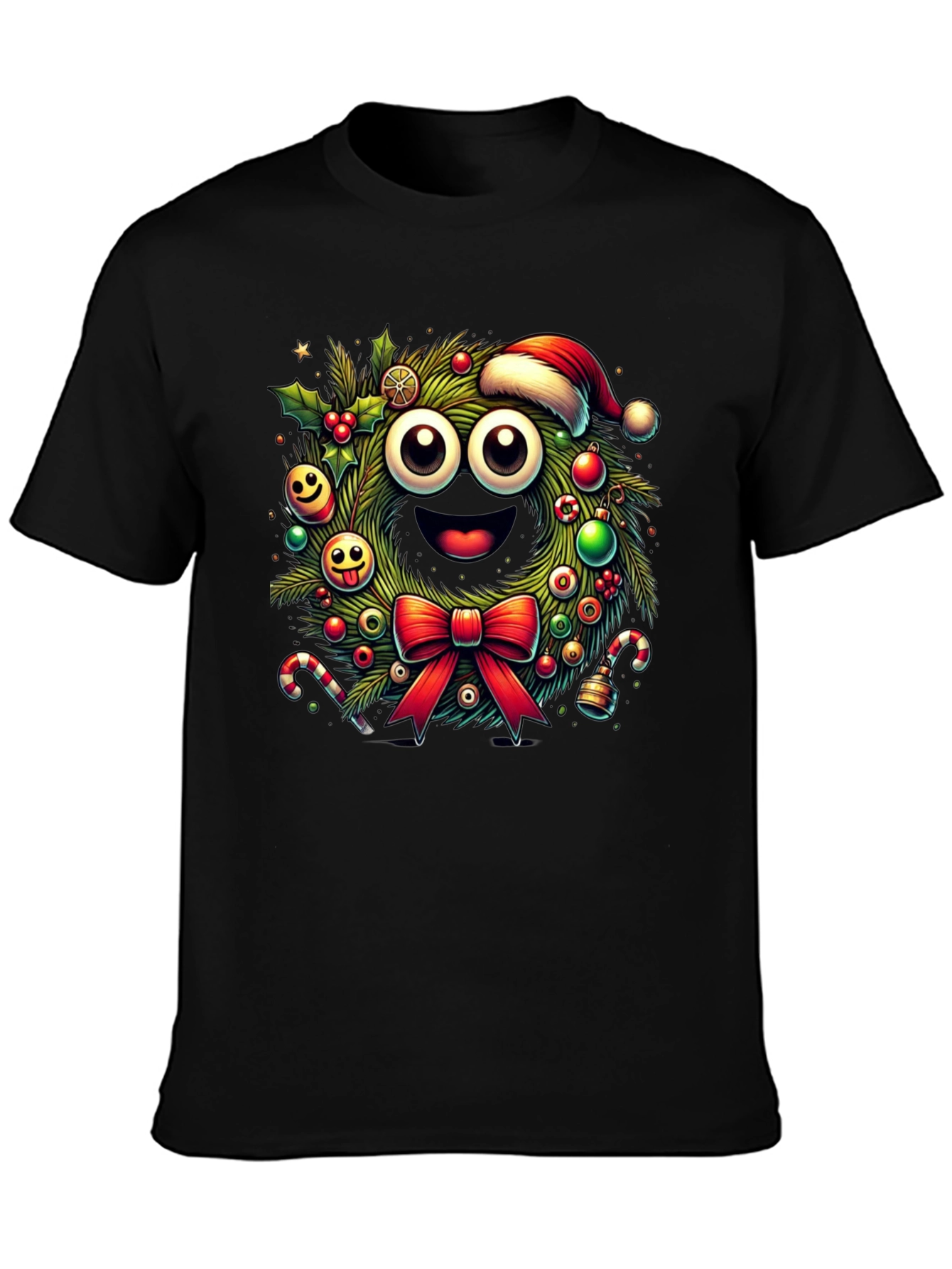 Festive Christmas Wreath Cartoon T-Shirt