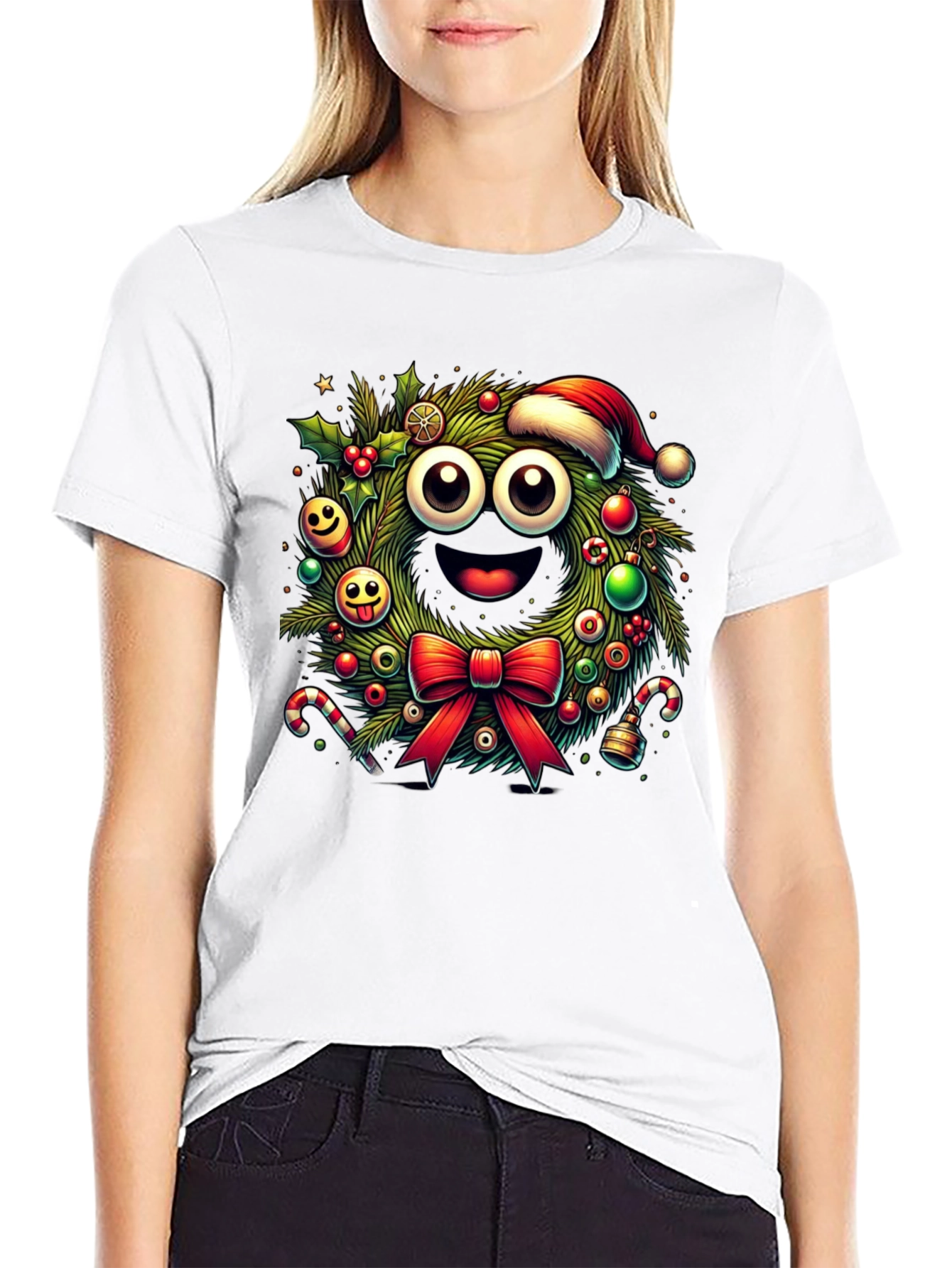 Festive Christmas Wreath Cartoon T-Shirt