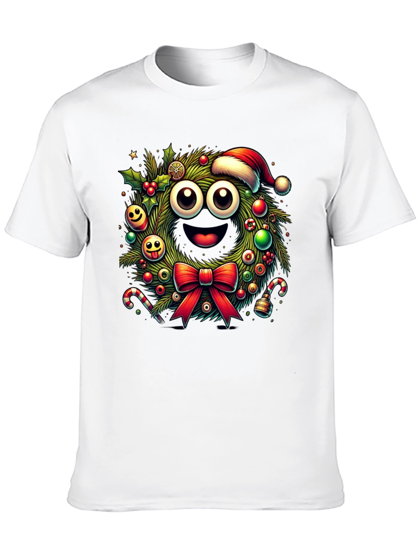 Festive Christmas Wreath Cartoon T-Shirt