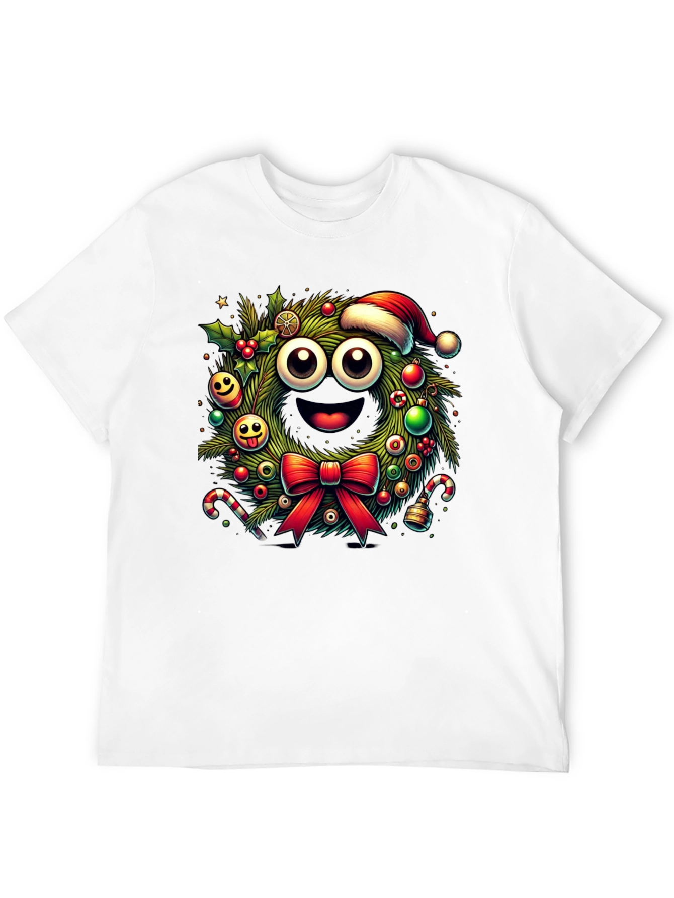 Festive Christmas Wreath Cartoon T-Shirt