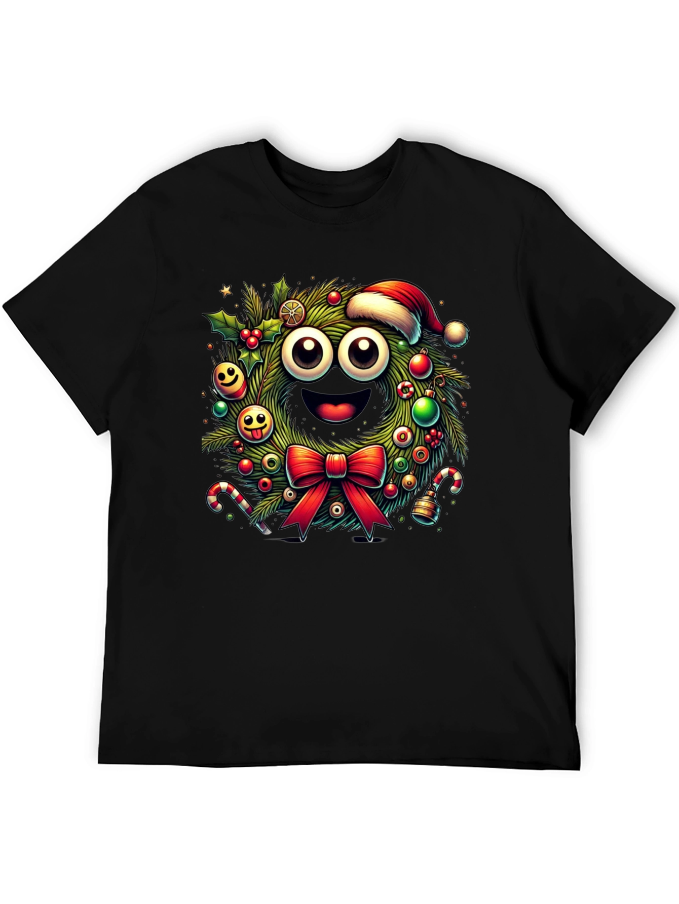 Festive Christmas Wreath Cartoon T-Shirt