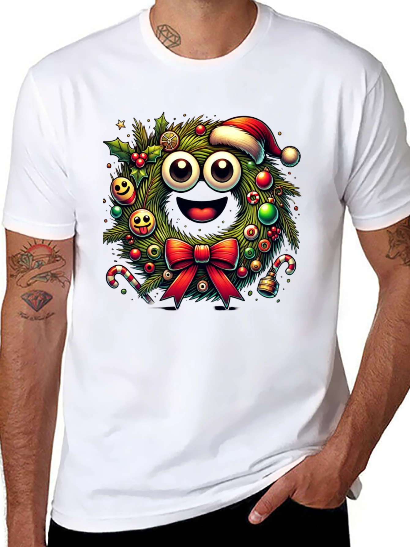 Festive Christmas Wreath Cartoon T-Shirt