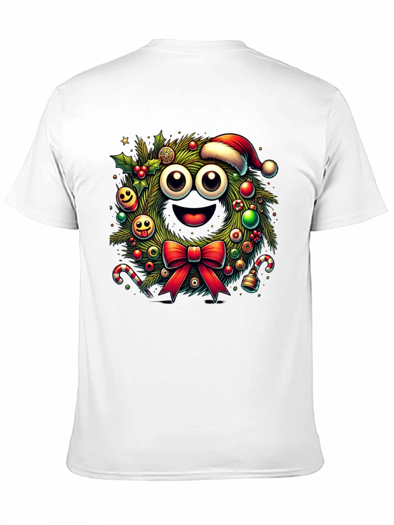 Festive Christmas Wreath Cartoon T-Shirt