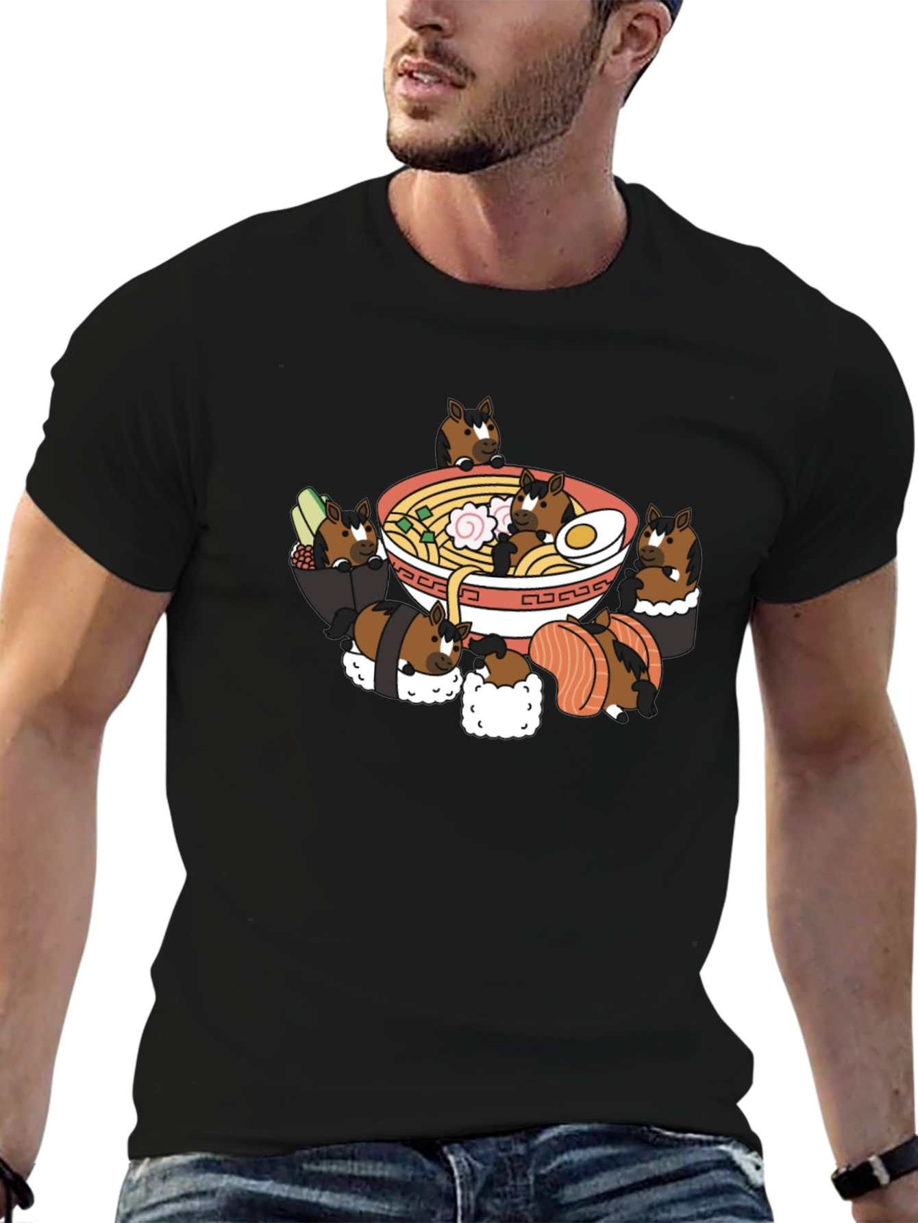 Ramen Horse Sushi Black T-Shirt