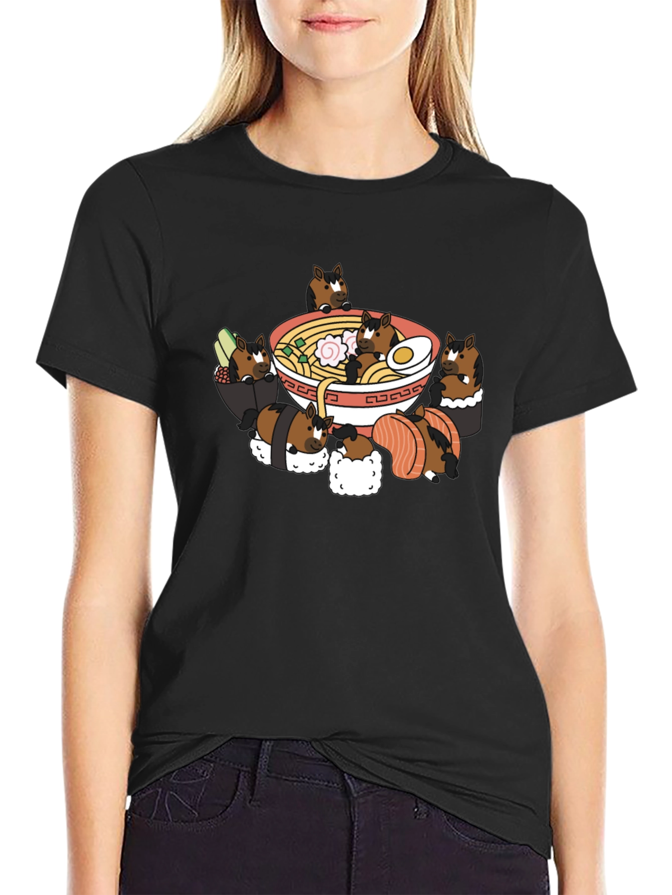 Ramen Horse Sushi Black T-Shirt