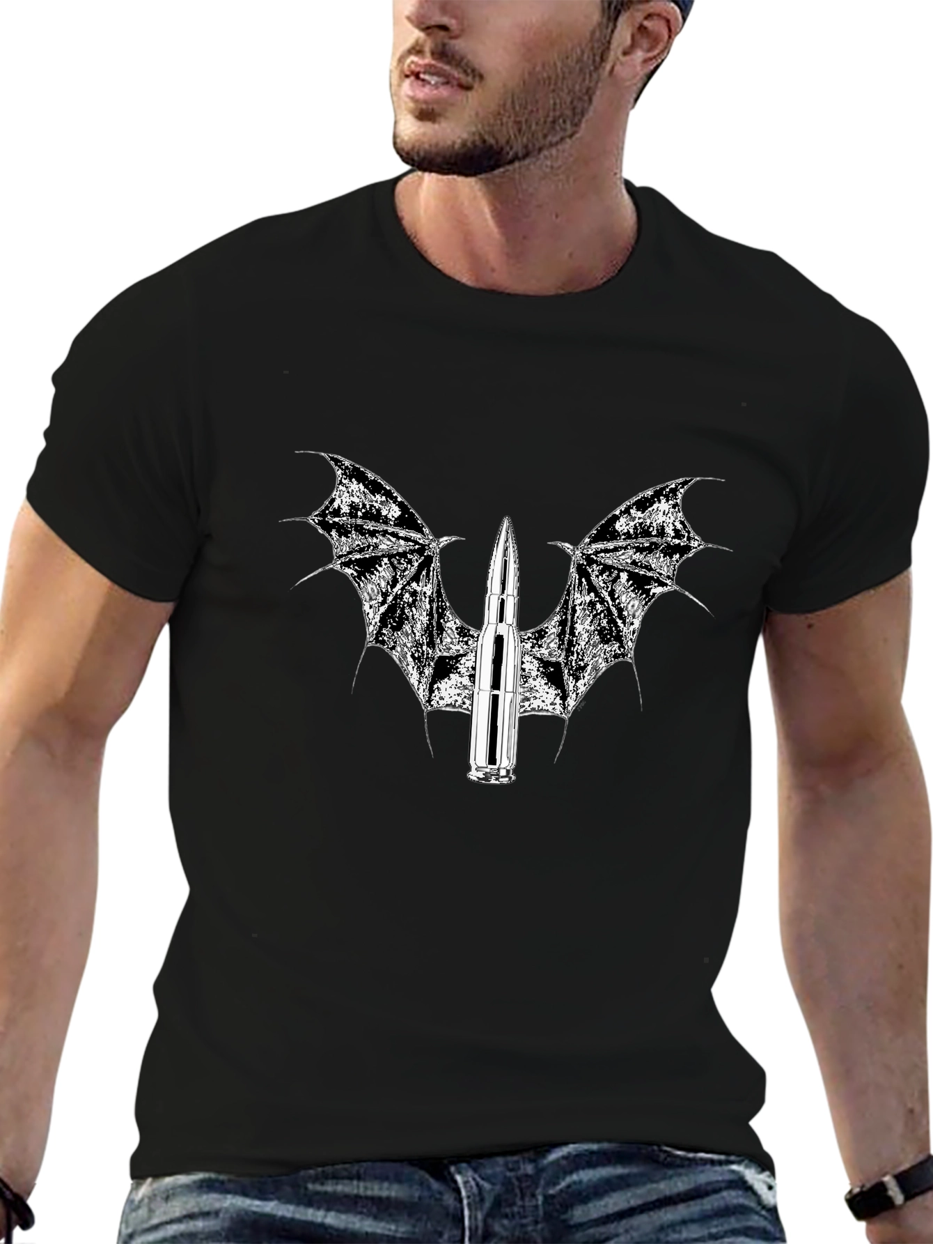 Edgy Bullet Wings Black T-Shirt