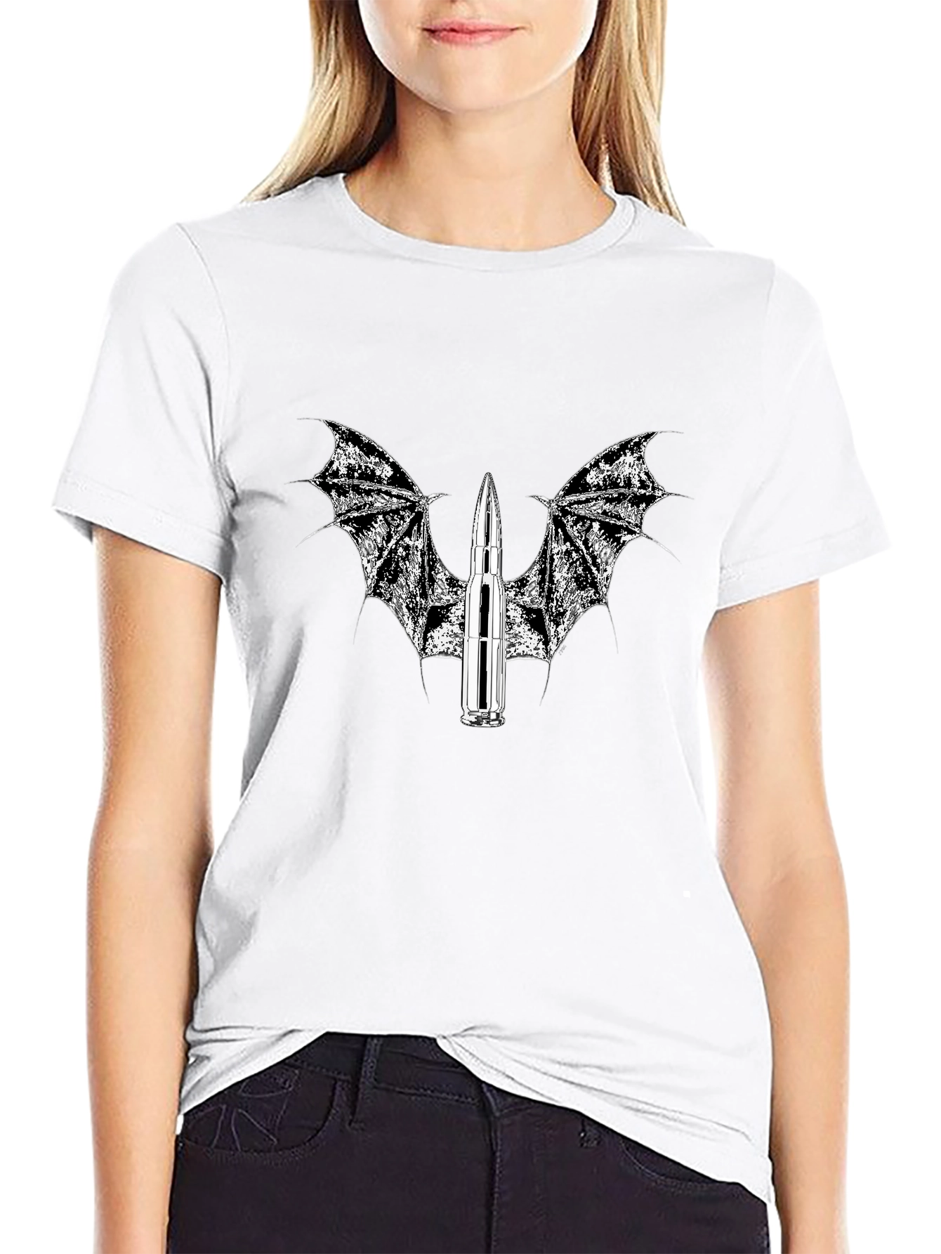 Edgy Bullet Wings Black T-Shirt