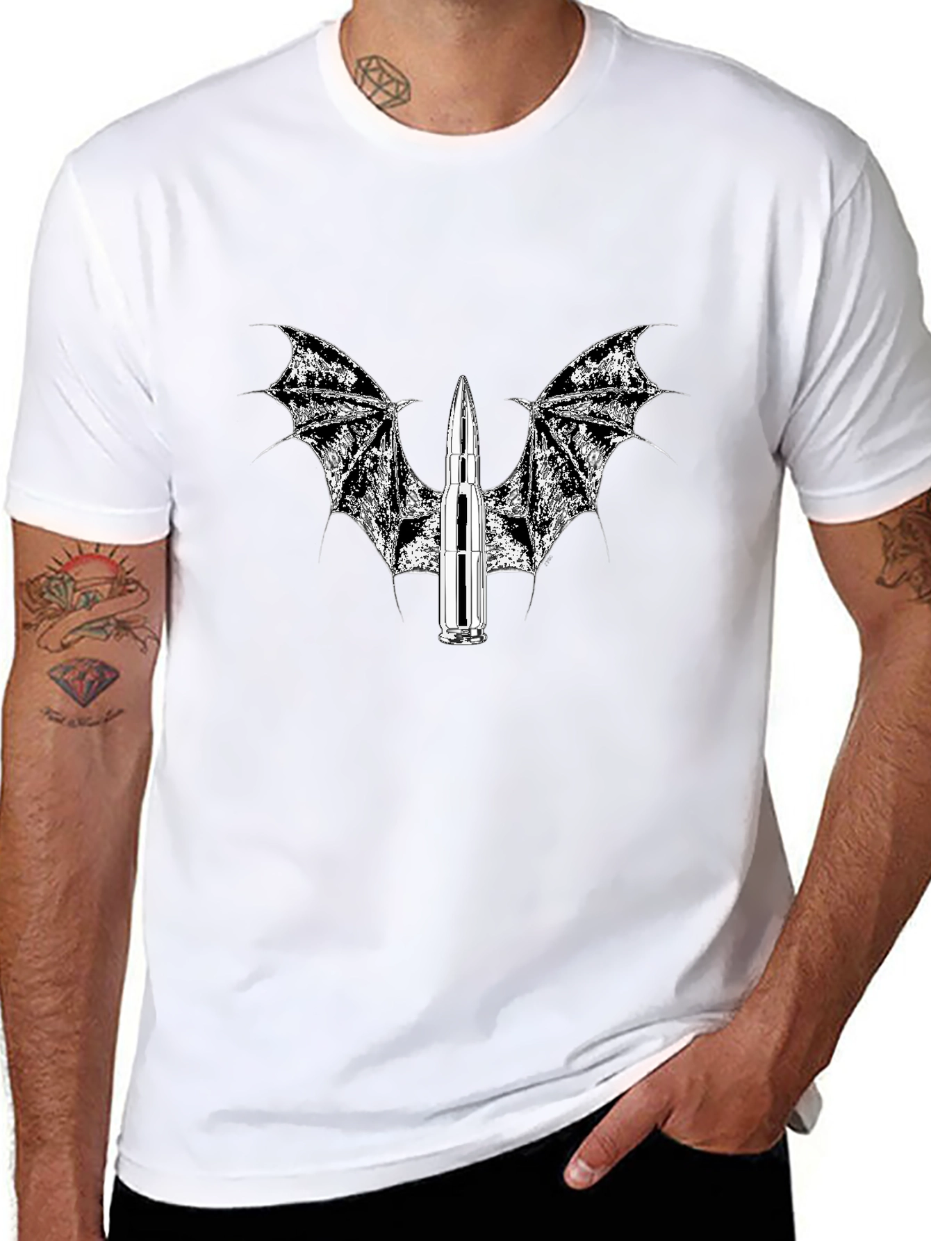 Edgy Bullet Wings Black T-Shirt