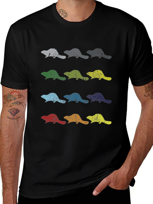 Retro Beaver T-Shirt: Colorful Animal Graphic Tee