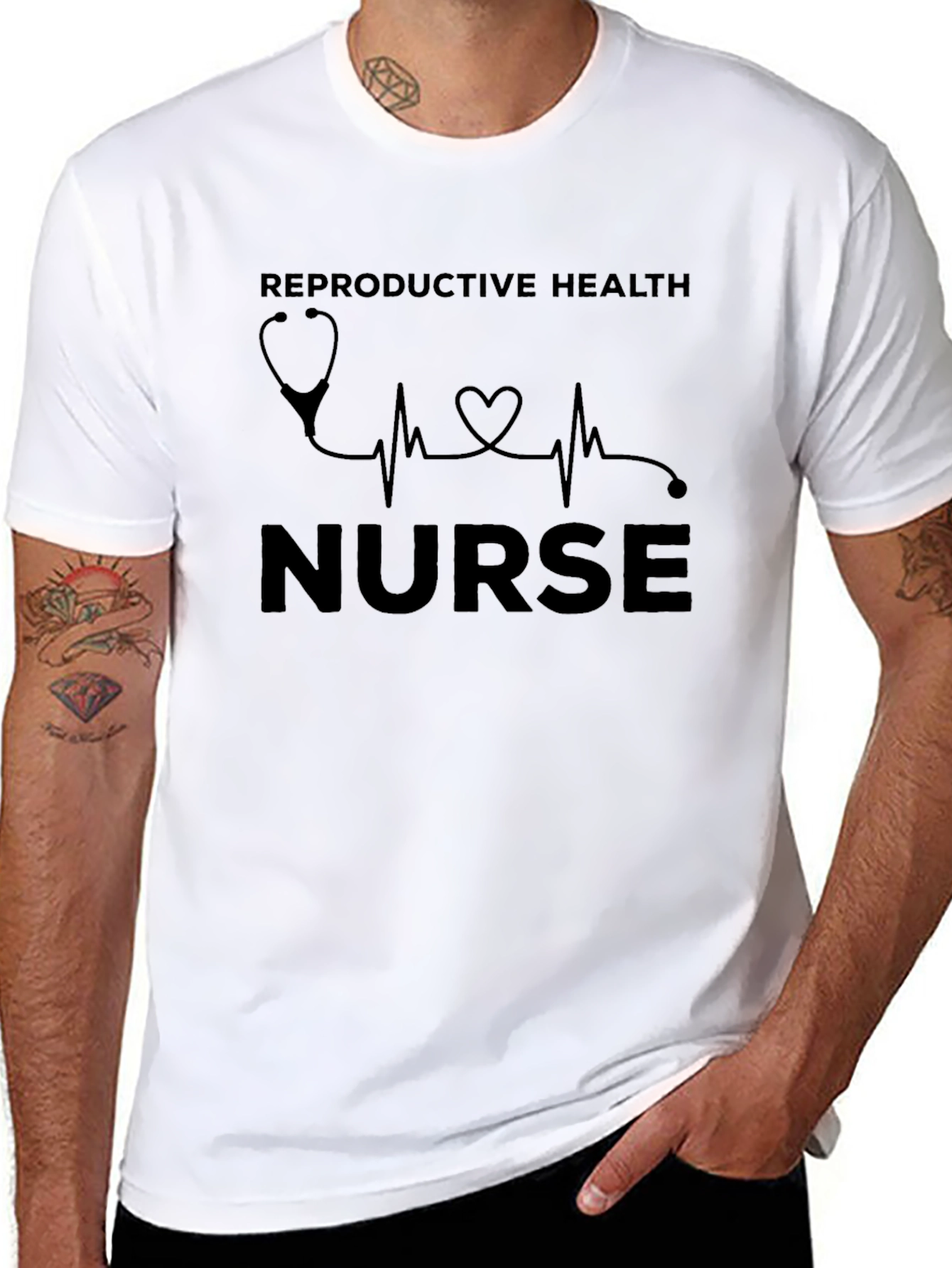 Reproductive Health Nurse T-Shirt - Stethoscope Heartbeat Design