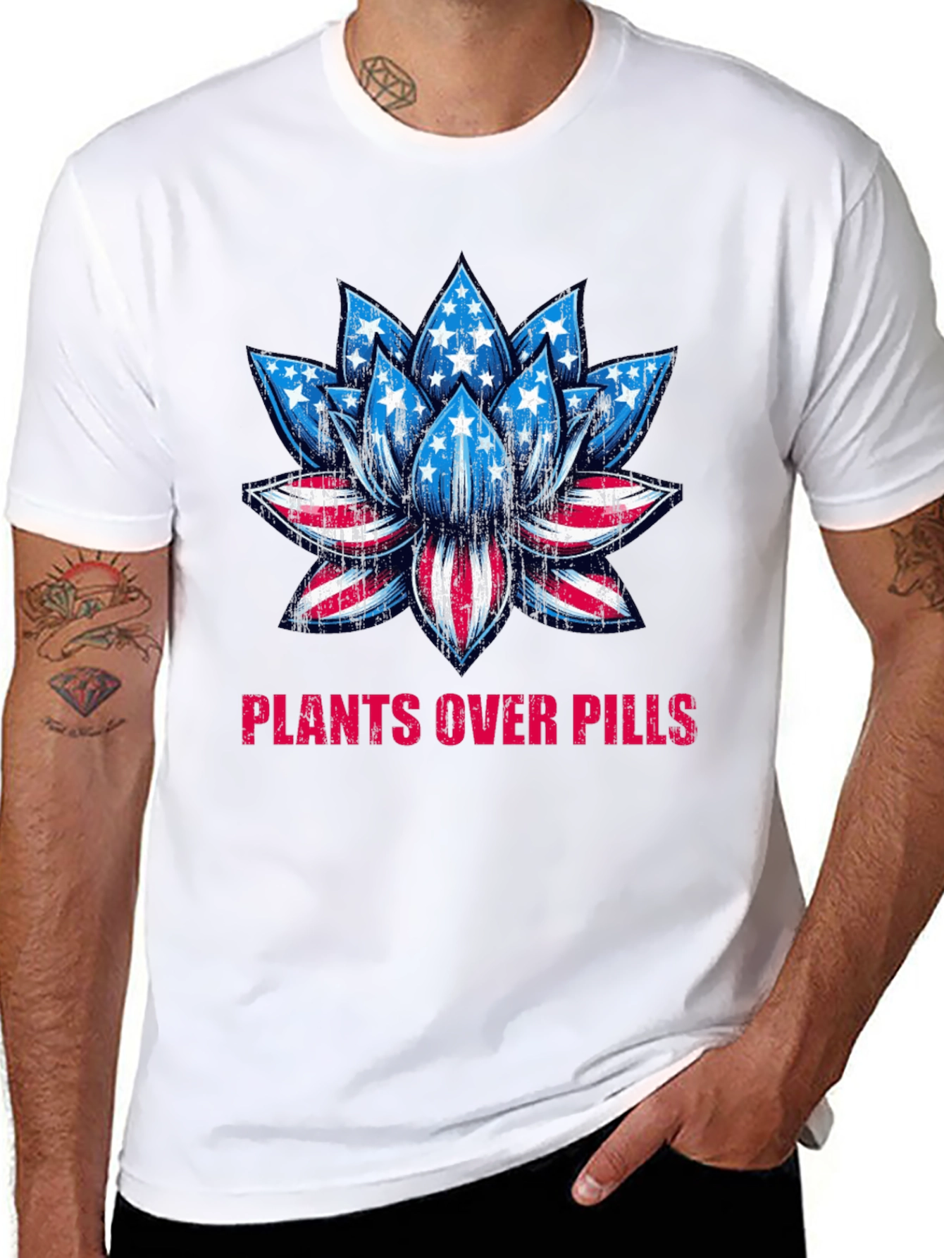 Plants Over Pills American Flag Lotus T-Shirt