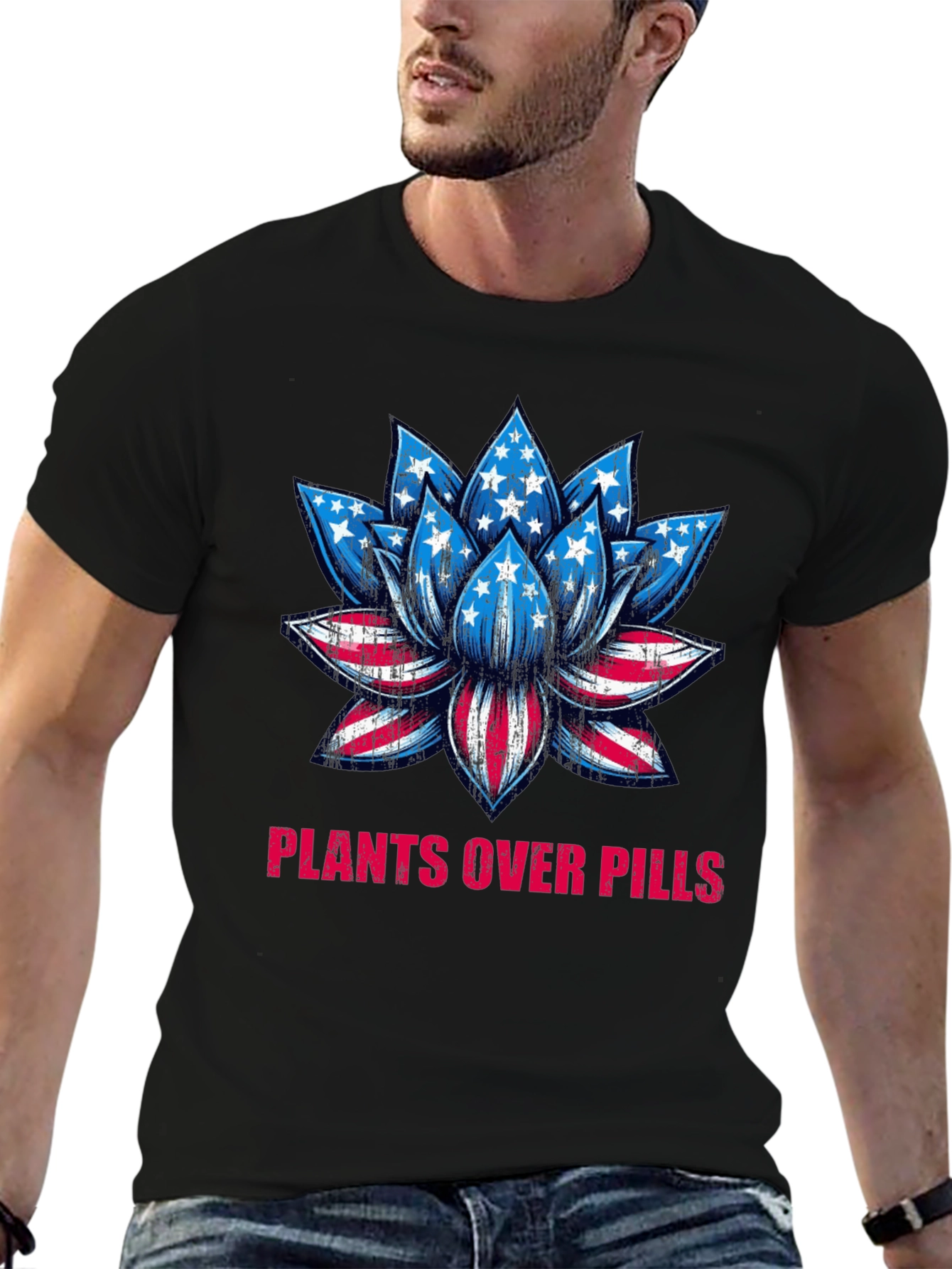 Plants Over Pills American Flag Lotus T-Shirt