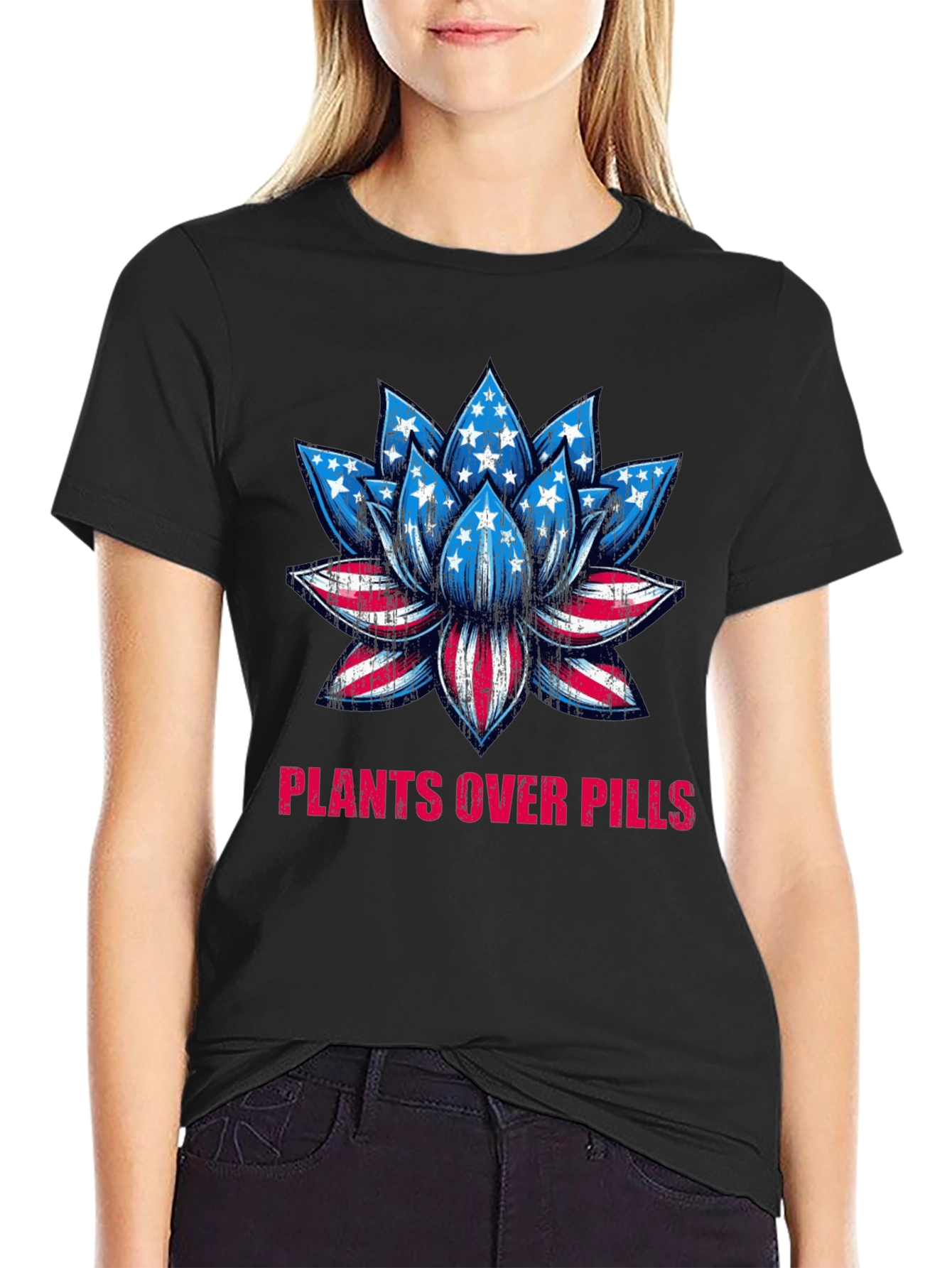 Plants Over Pills American Flag Lotus T-Shirt