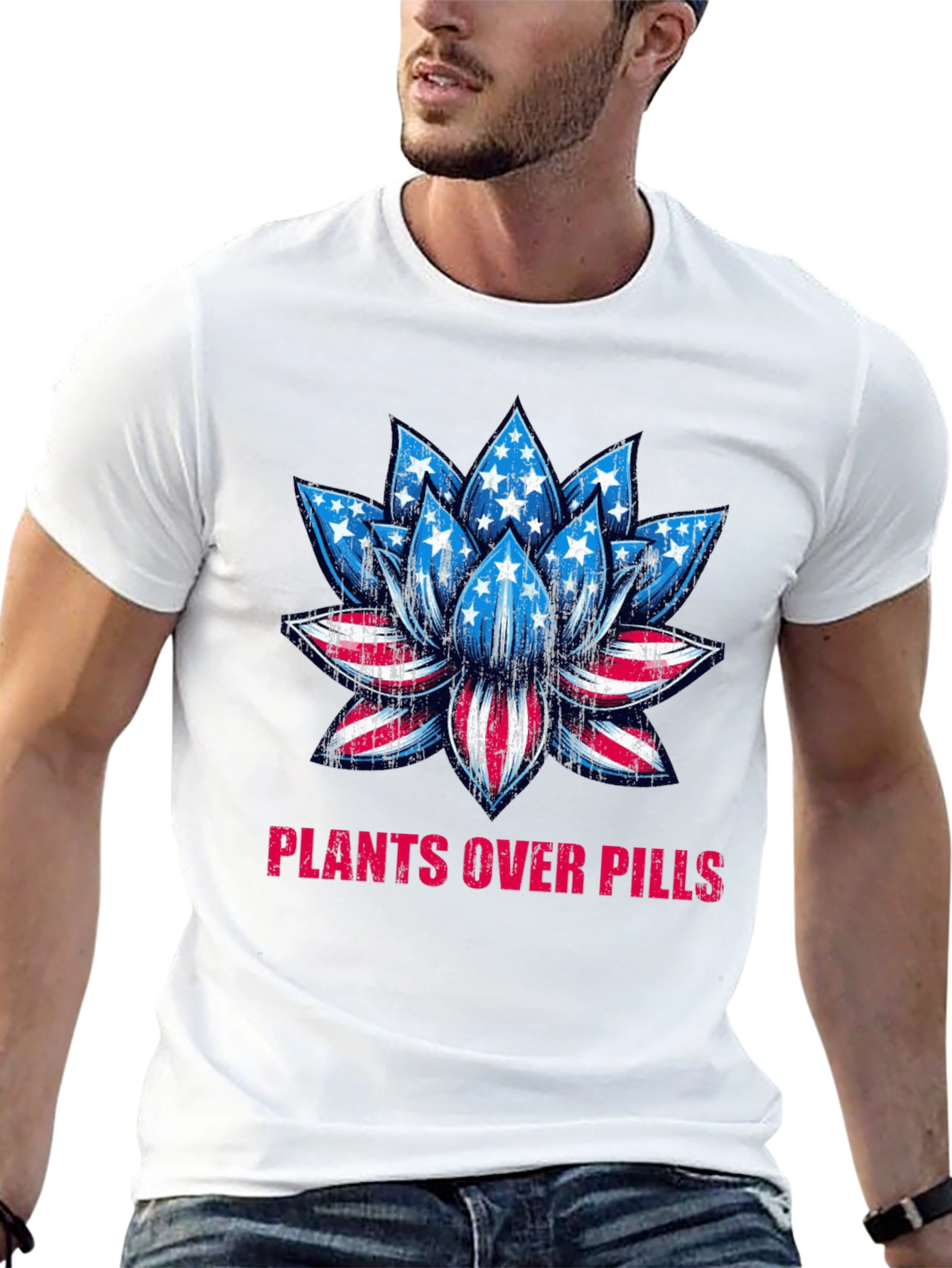 Plants Over Pills American Flag Lotus T-Shirt