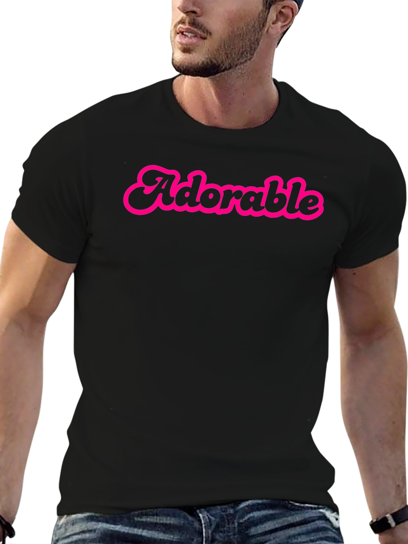 Adorable Pink Text Black Cotton Tee Shirt