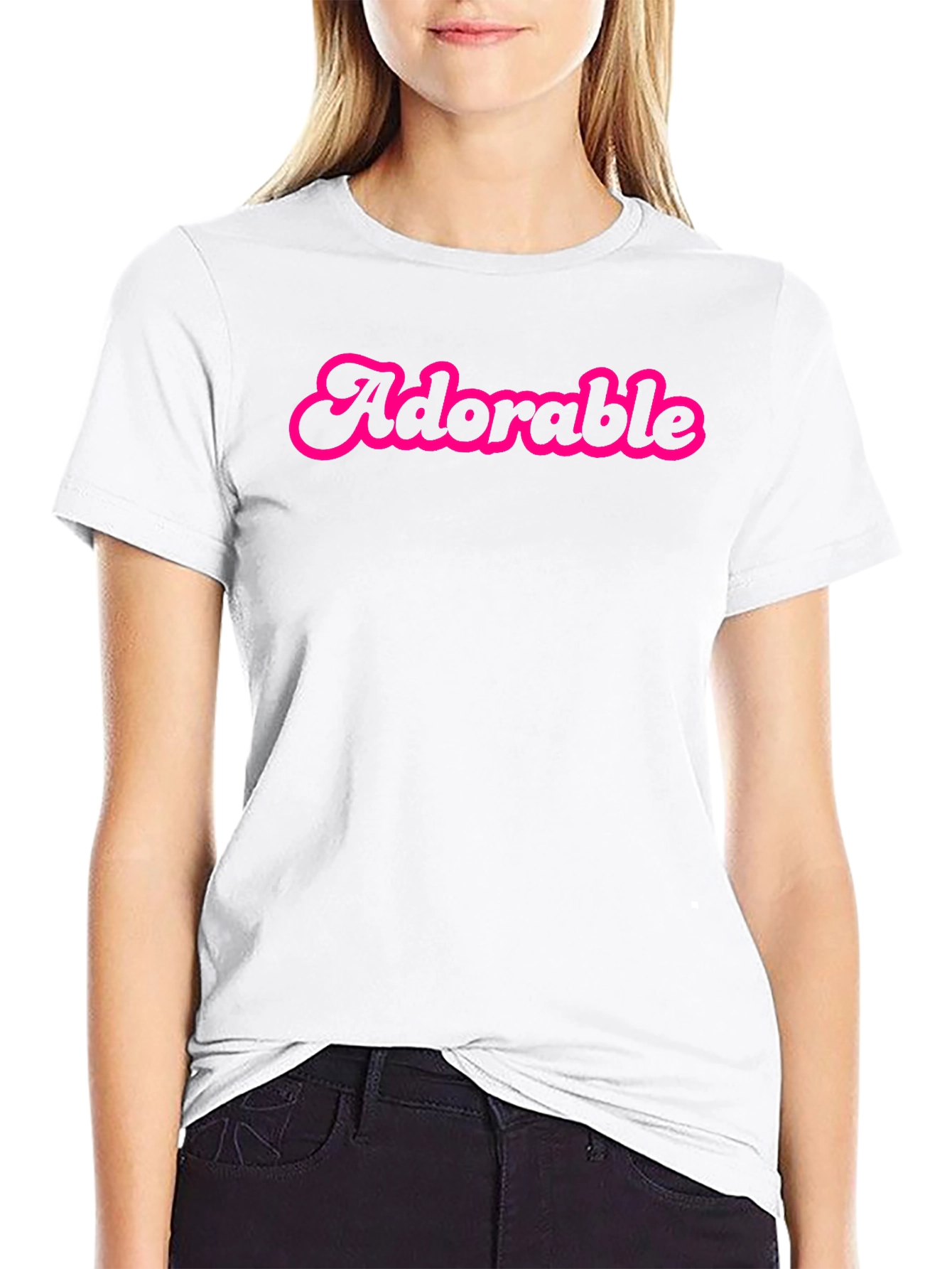 Adorable Pink Text Black Cotton Tee Shirt