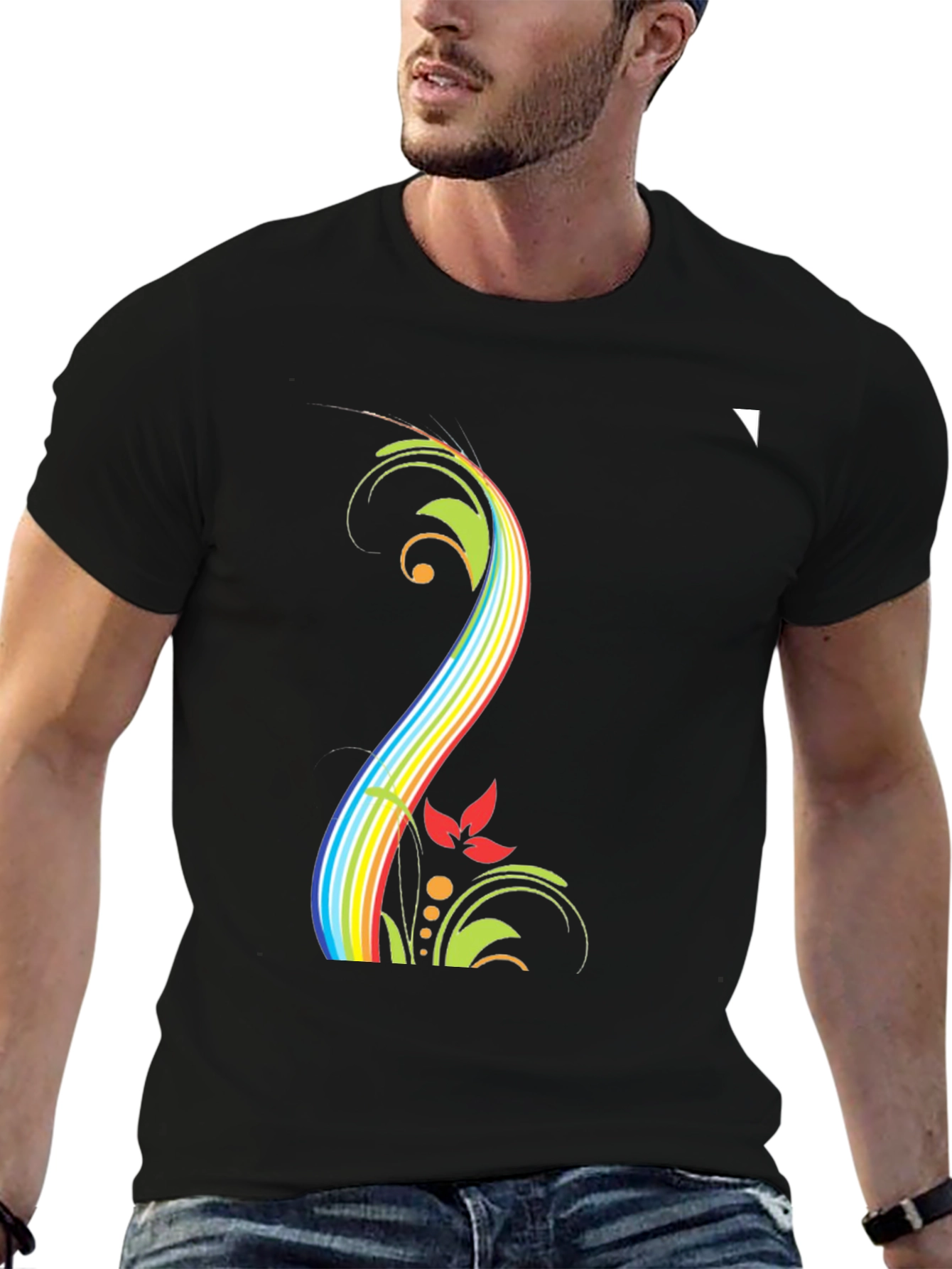Rainbow Floral Black T-Shirt