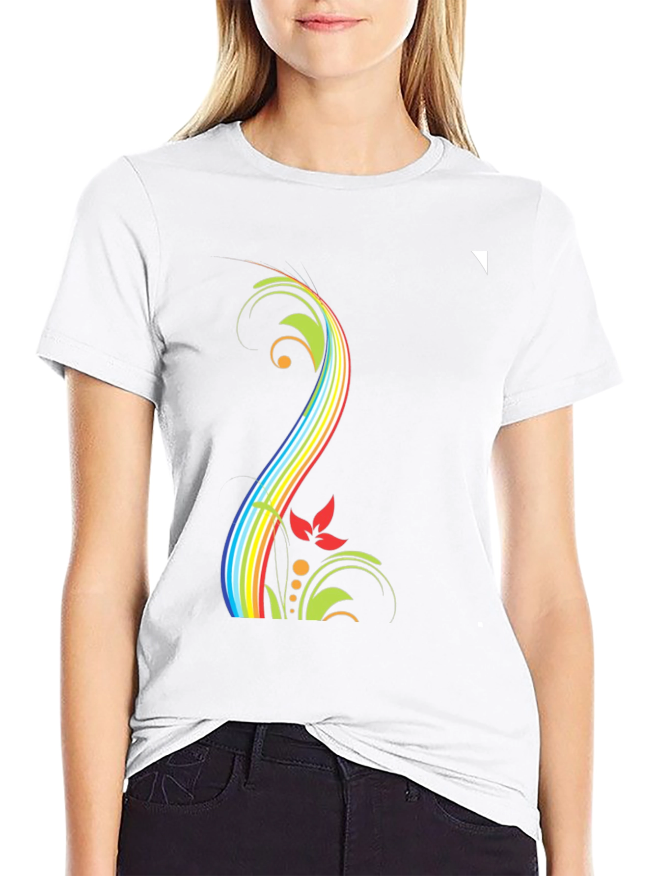 Rainbow Floral Black T-Shirt