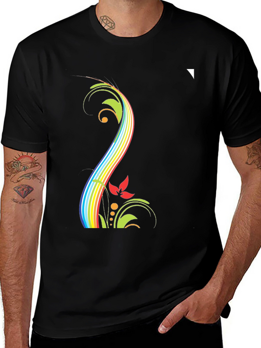 Rainbow Floral Black T-Shirt